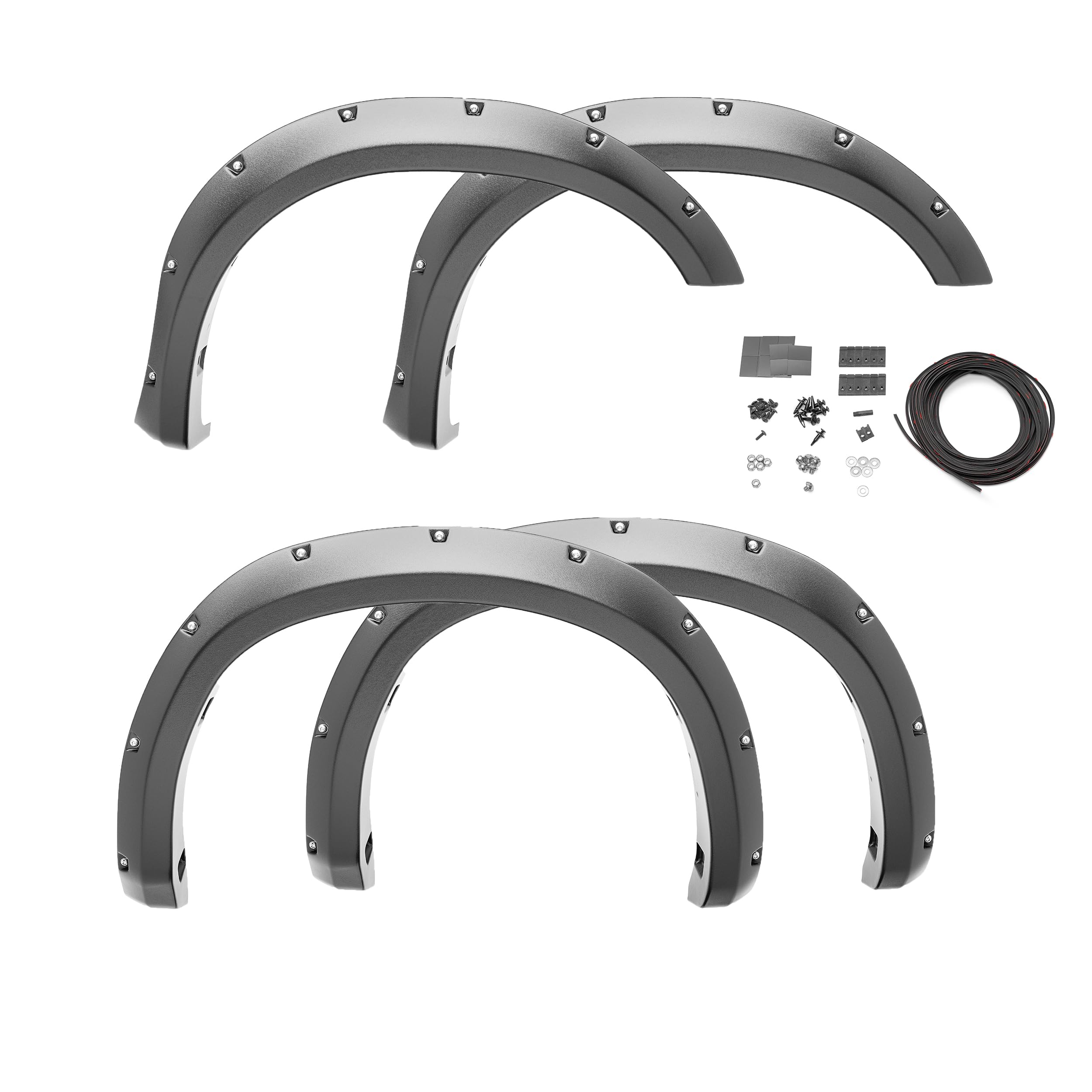 Bushwacker Pocket/Rivet Style Front & Rear Fender Flares | 4-Piece Set, Black, Smooth Finish | 20929-02 | Fits 2009-2014 Ford F-