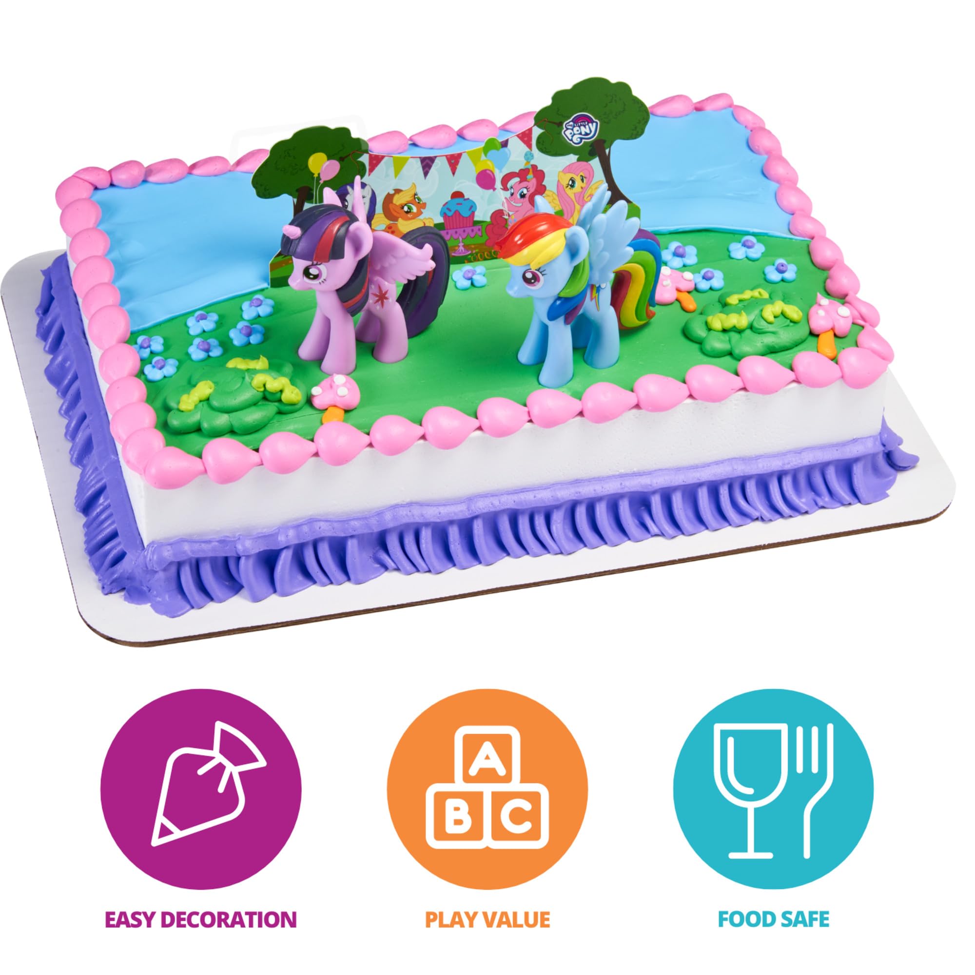 Decopac My Little Pony Cake Topper, 3-Piece Cake Decorations With Rainbow Dash And Twilight Sparkle Ponies For Fun After The Bir