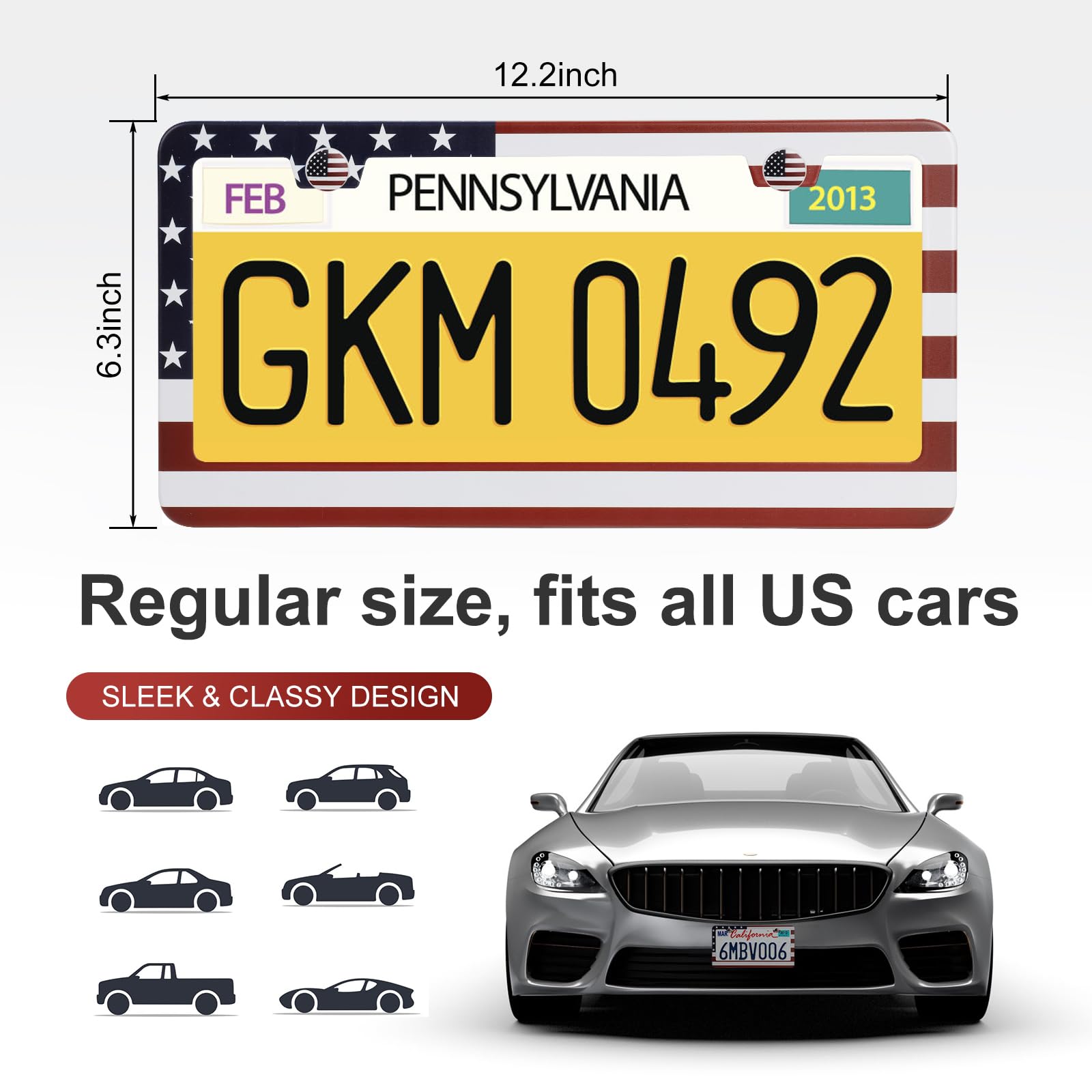 Quanqiufei 2 Pack License Plate Frames, Stainless Steel Car License Plate Cover Car Accessories With Screw Caps (Red And Blue)