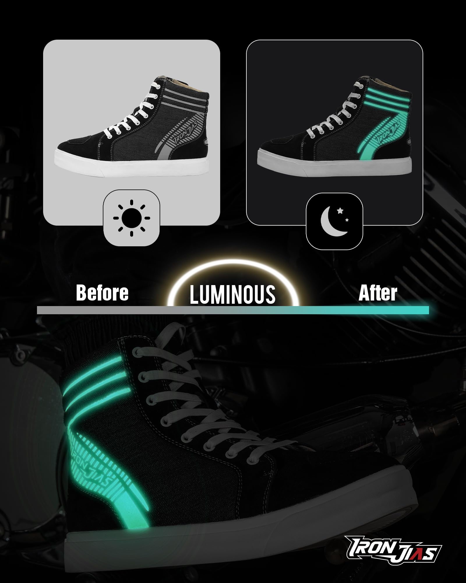 IRON JIA'S Motorcycle Shoes for Men, Anti-Slip, Breathable, Size 11, Black, Model XZ004