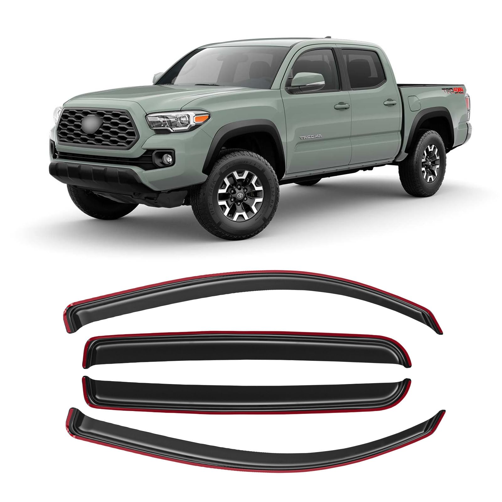 in-Channel Window Rain Guards for 2016-2023 Toyota Tacoma Double Cab/Crew Cab, Window Visor Guard Vent Shade Wind Deflector Rain