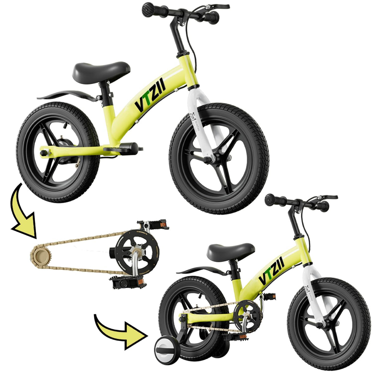 Vtzii Balance Bike 2 In 1 With Pedals Brake Training Wheels Kickstand Pneumatic Tyre,For Kids 2-7 Years Old,Kids Bike 12 14 16 I