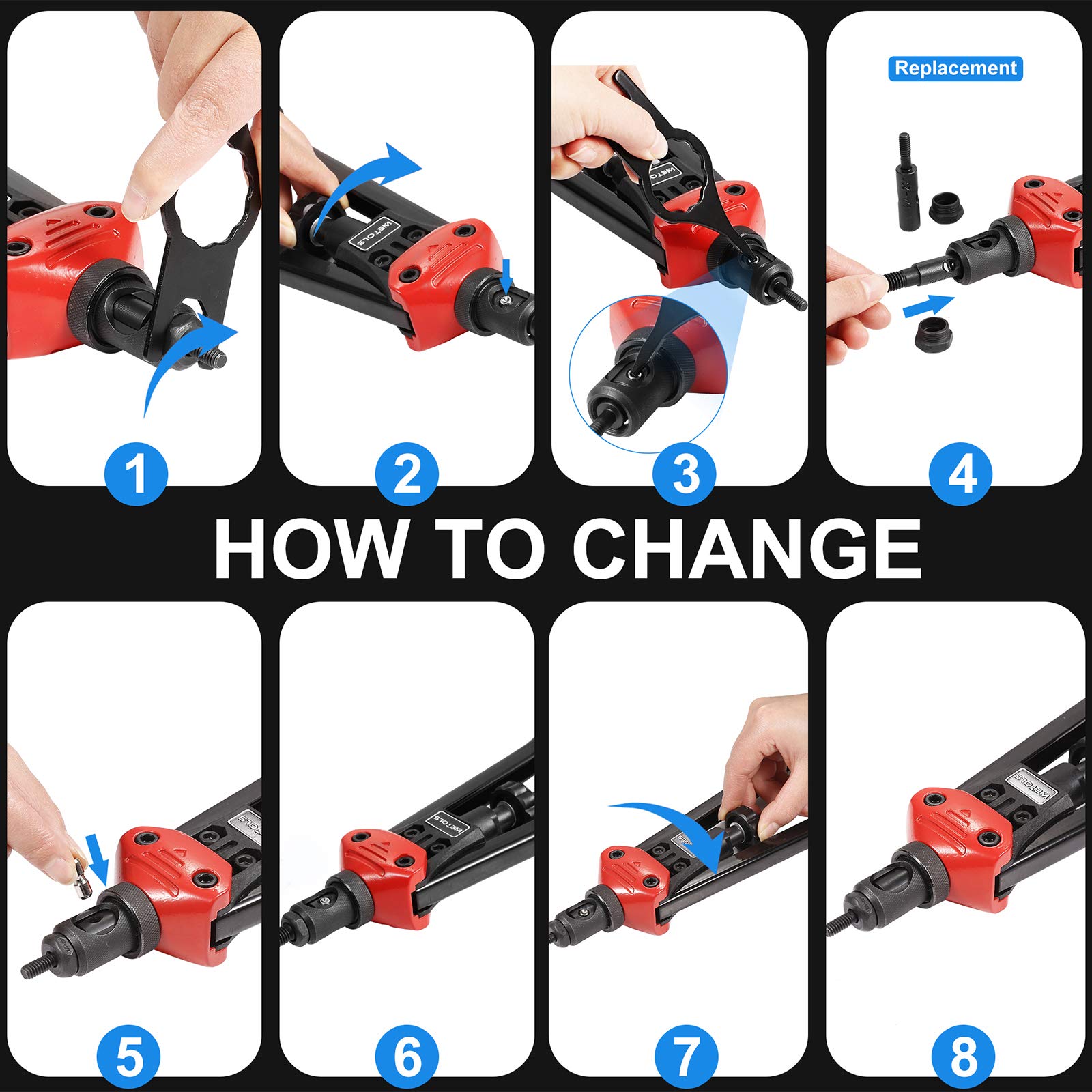 Wetols 16'' Rivet Nut Tool, Professional Rivet Nut Tool Kit With 11 Metric & Inch Mandrels M3 M4 M5 M6 M8 M10 M12, 10-24, 1/4-20