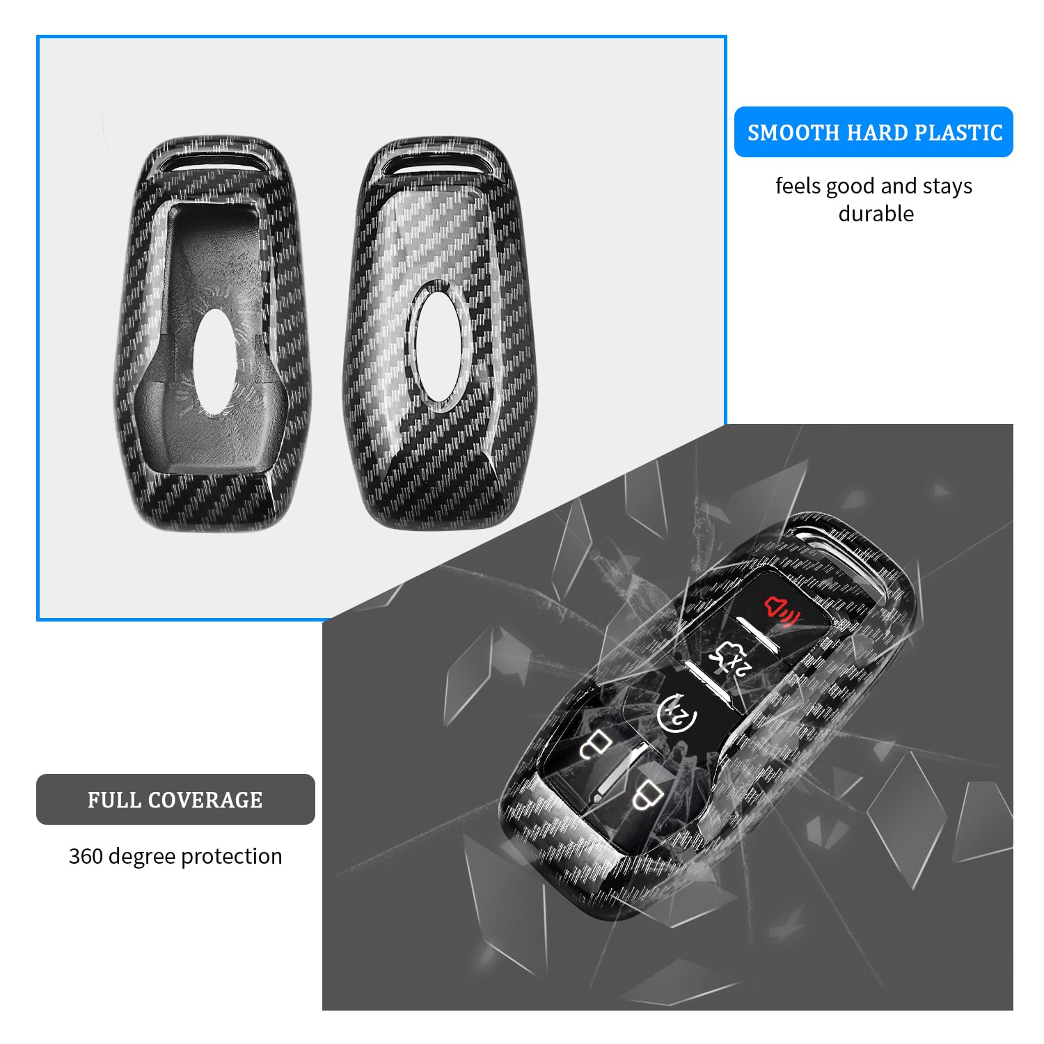 Qbuc For Ford Key Fob Cover,Carbon Fiber Car Key Case Protector With Keychain Compatible With With Ford Fusion F-150 Edge Explor