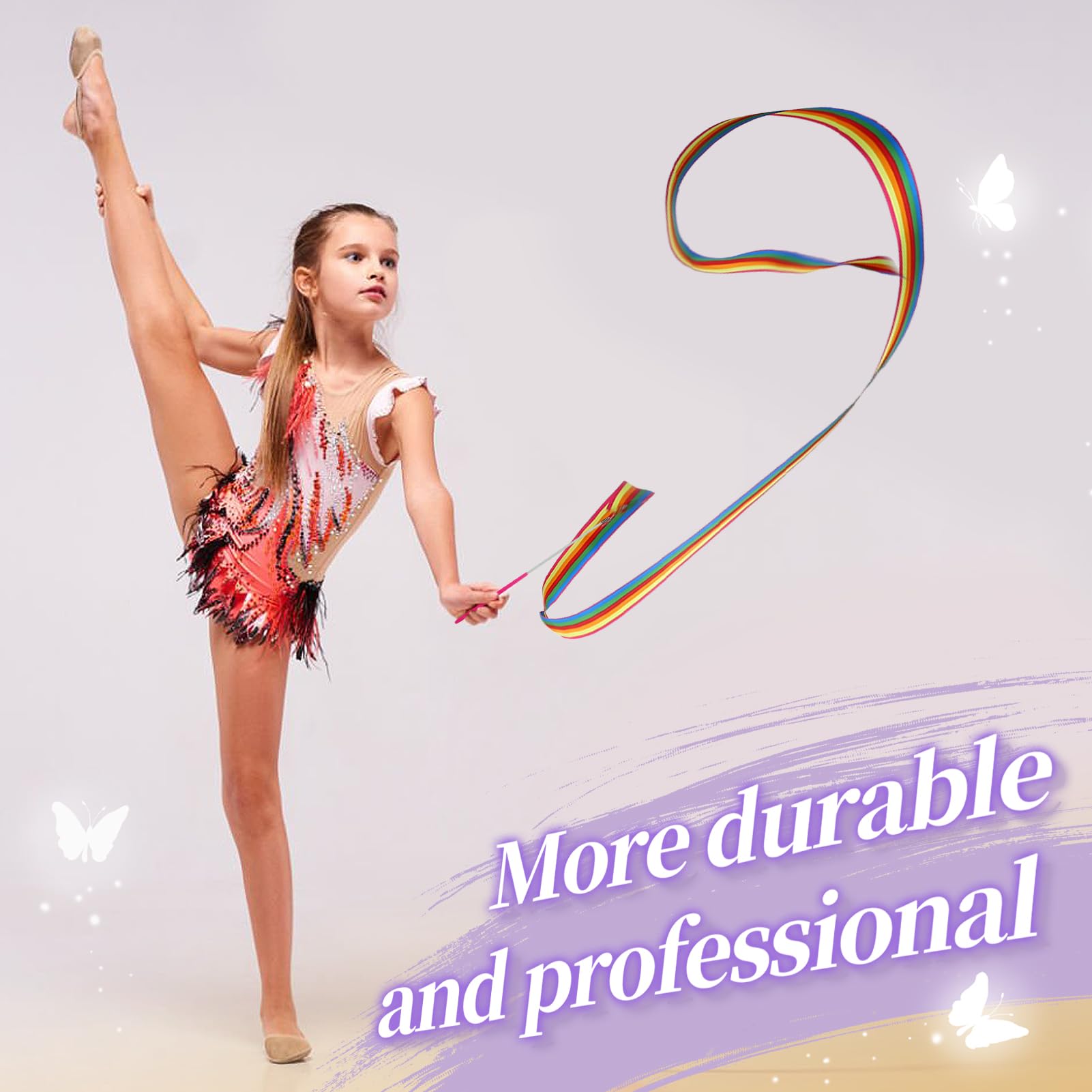 PAMASE Dance Ribbons - 16 Packs Rhythmic Gymnastics Wand Streamers, 6.6ft, Non-Slip Handles, Colorful Twirler Flags for Girls Gift