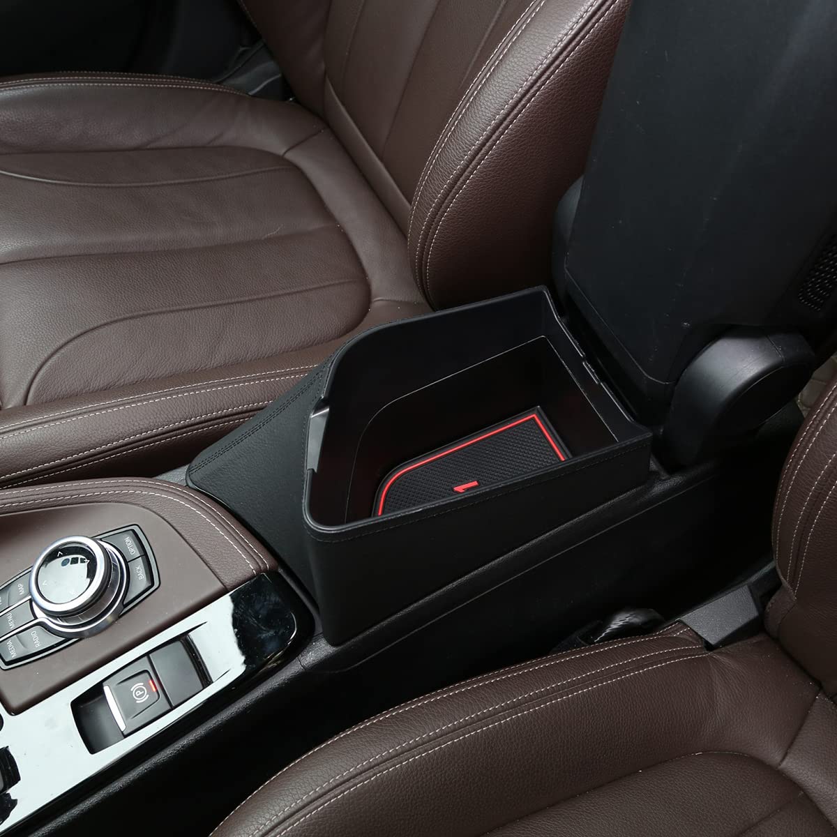 YIWANG Car Armrest Storage Box Tray for X1 F48 2016-2019 & X2 F47 2018-2019, Black Plastic Leather, Left Hand Drive