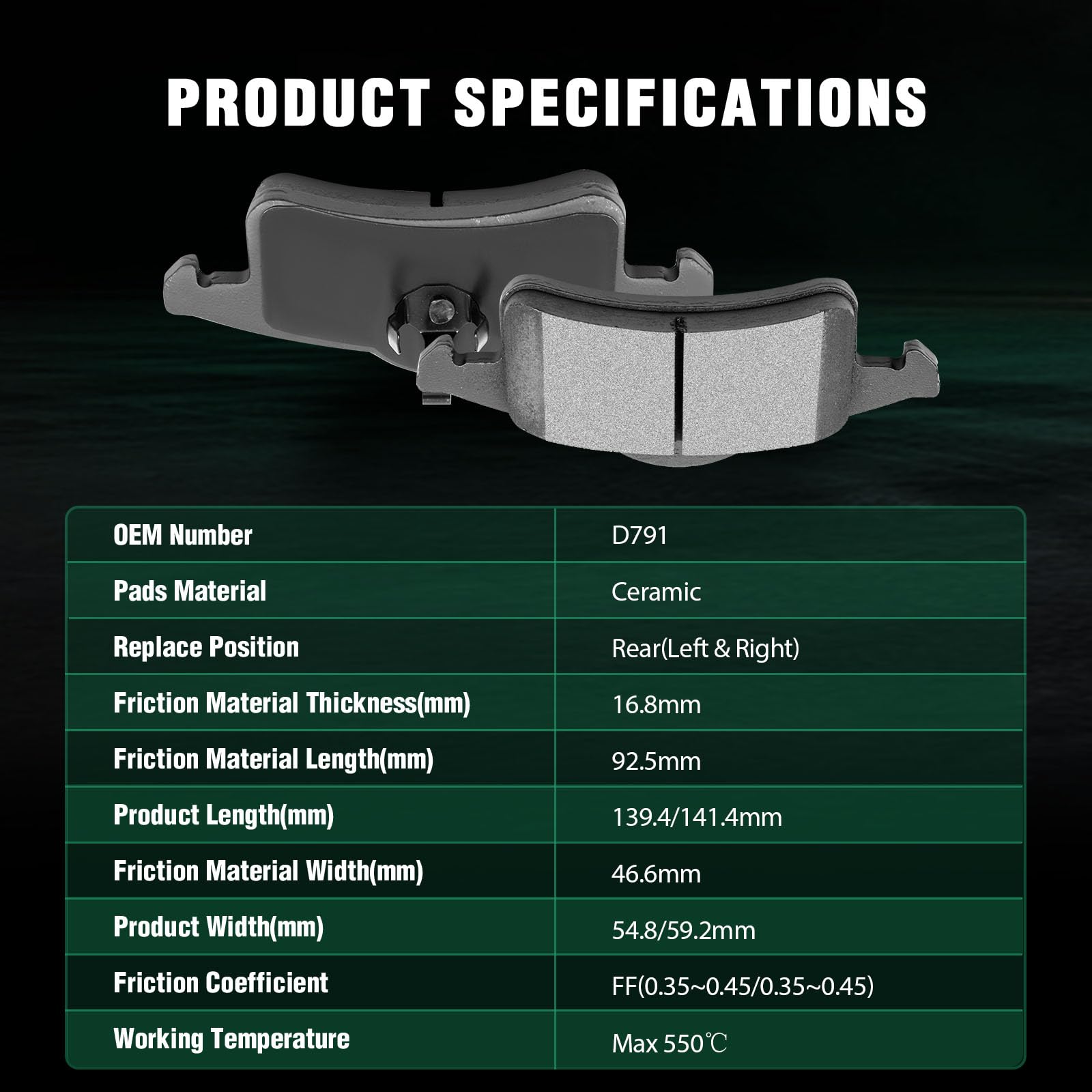 Automuto 4Pcs Rear Ceramic Disc Brake Pads Set D791 For Jeep Grand Cherokee 1999-2004