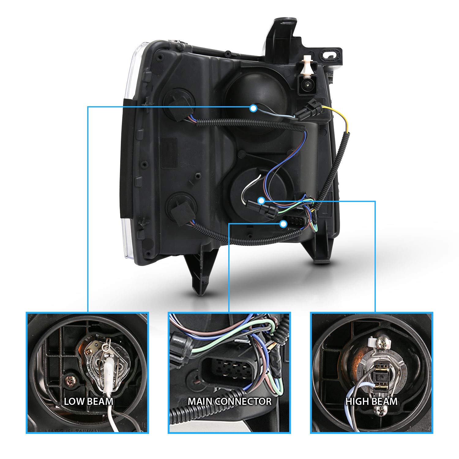 Amerilite For 2007-2013 Chevy Silverado 1500/07-14 Silverado 2500Hd 3500Hd Led, Halogen, Tube Quad Projector Chrome Car Headligh