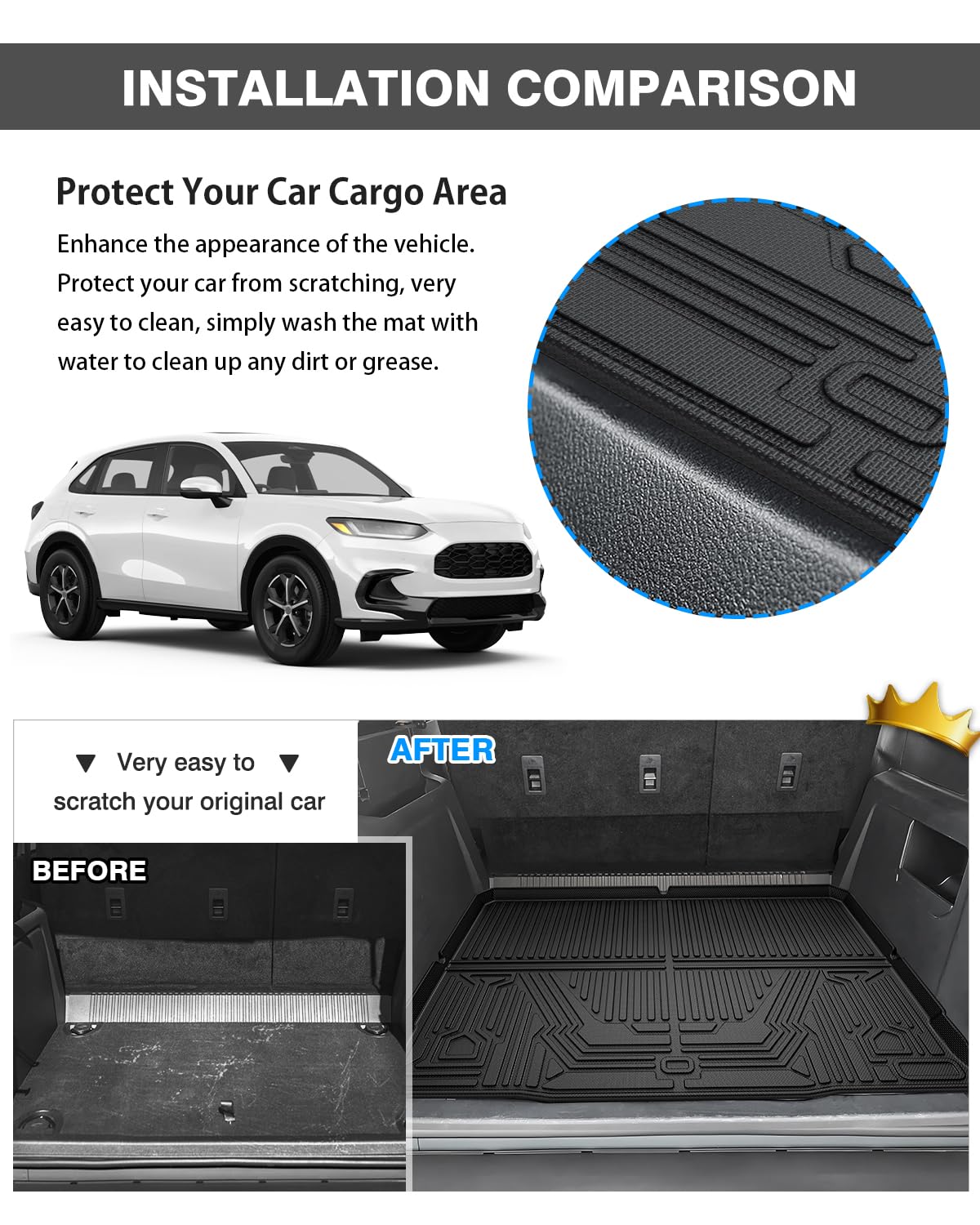 Powerty Floor Mats & Cargo Liner For 2023 2024 2025 Honda Hrv Hr-V Accessories Floor Mats 2 Row Liner Set All Weather Tpe 3D Flo