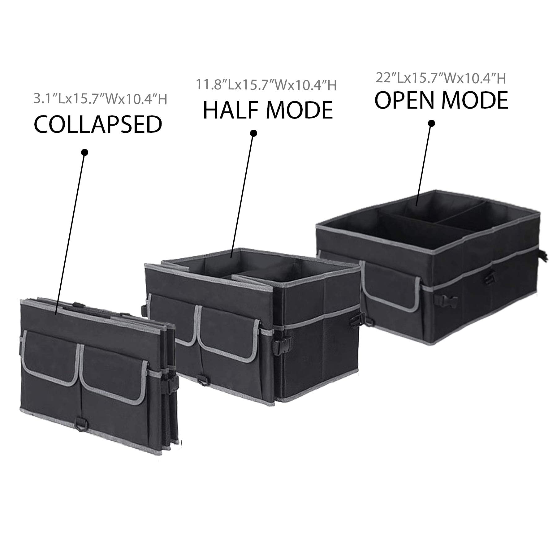 Uyye Auto Trunk Organizer,Compartments Collapsible Durable For Cargo Storage, Interior Accessories With Adjustable Securing Straps And Non-Slip Bottom For Car