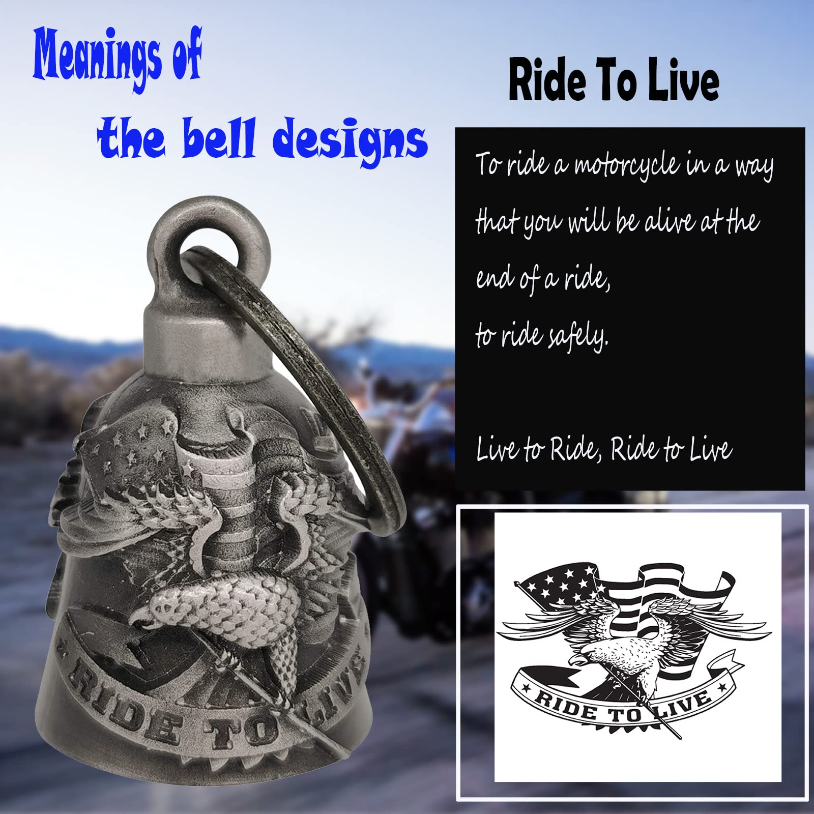 Dream Apparel Motorcycle ride bell for bikers,heavy spirit bells accessory and key chain for luck (DBL18-L ride to live)