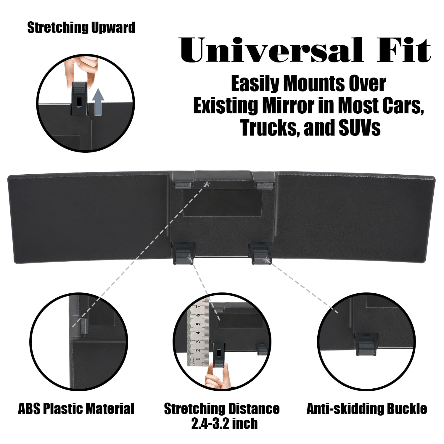 Car Rearview Mirrors,Yoolight Car Universal 12'' Interior Clip On Panoramic Rear View Mirror Wide Angle Rear View Mirror (12L X 2.8 H)