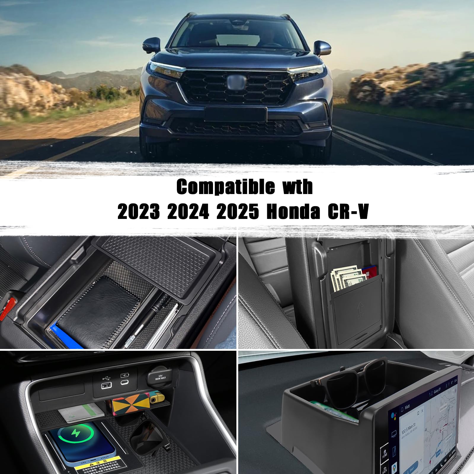 Neepiar 4Pcs Center Console Organizer Compatible With 2023 2024 2025 Honda Cr-V Ex-L/Sport-L Hybrid Dashboard Tray And Armrest S