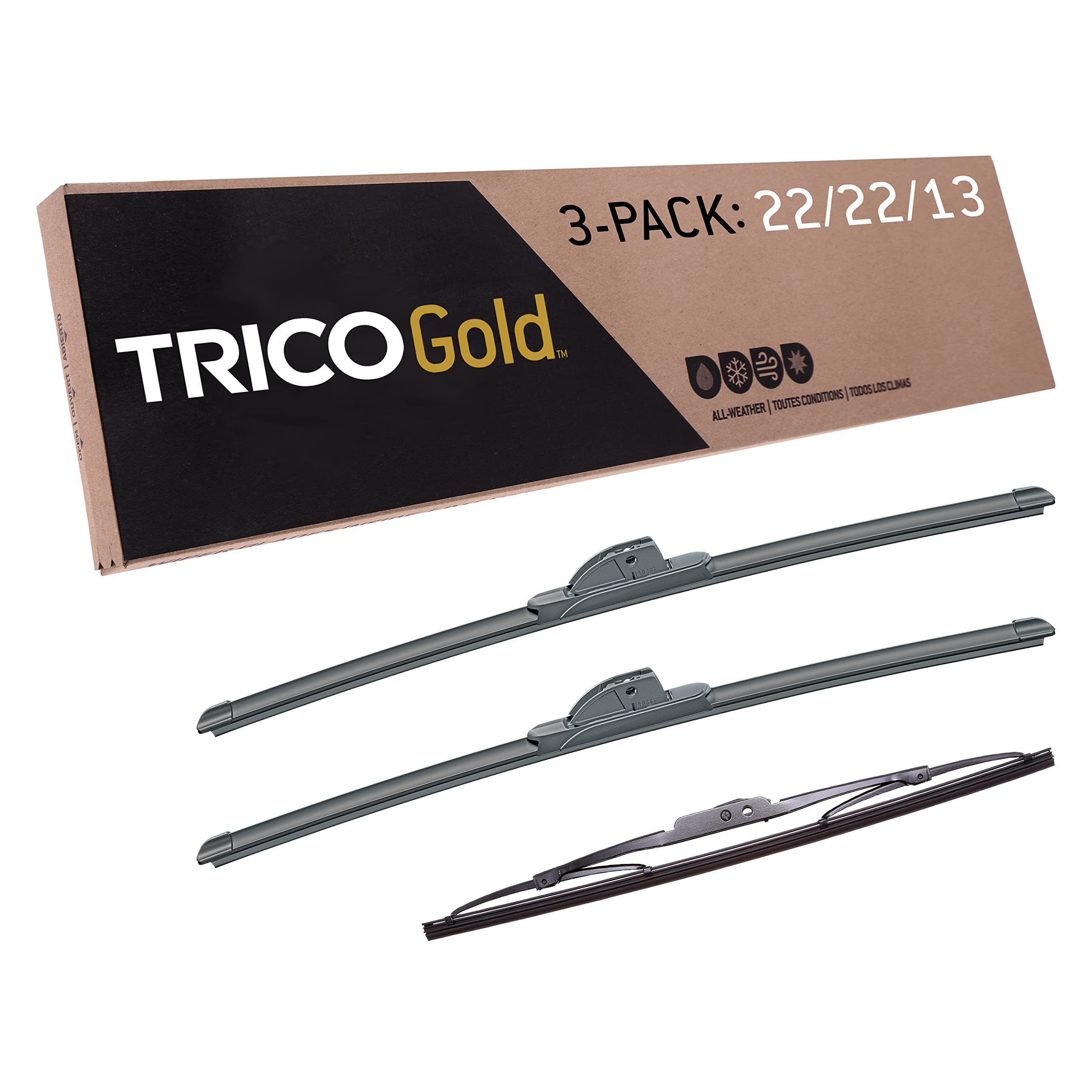 Trico Gold 3-Piece Driver/Passenger/Rear All-Weather Automotive Replacement Windshield Wiper Blade Kit For 2015-2020 Chevy/Gmc T