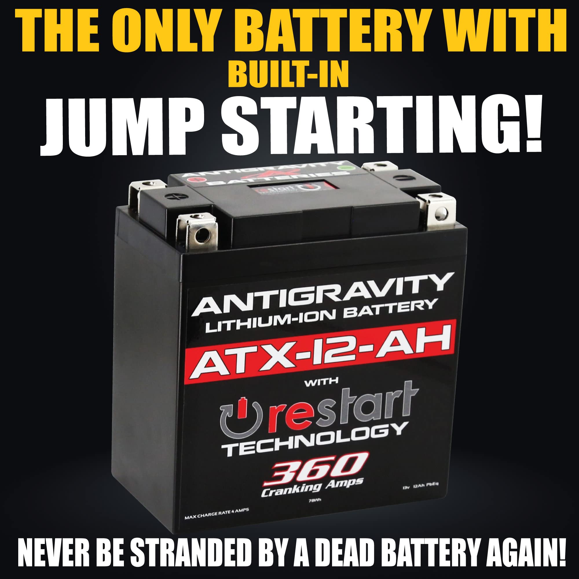 Antigravity Batteries ATX-12-AH Performance Lithium Battery 12V with Built-In Jump Starter - High-Performance Lithium Powersport