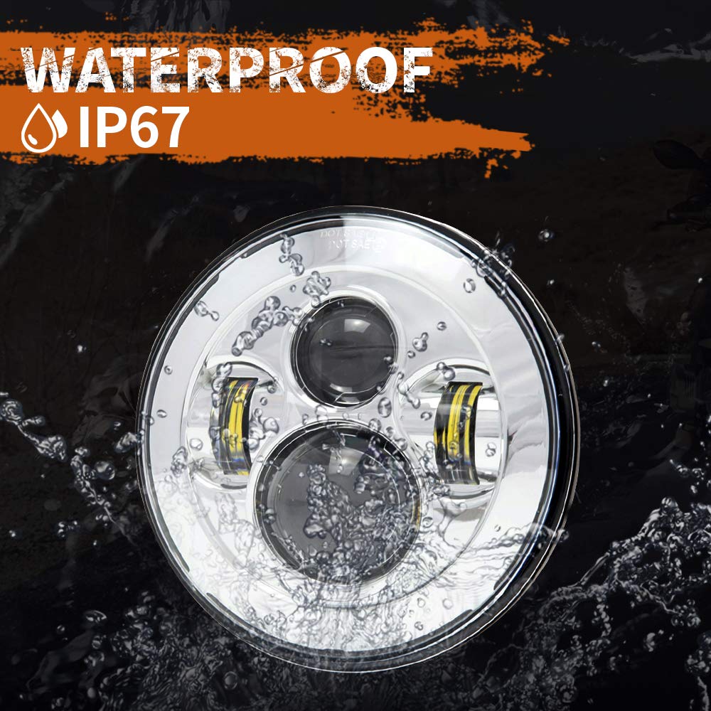 BICYACO DOT 7 Inch Motorcycle LED Headlight Headlamp Compatible with Harley Davidson Electra Glide Street Glide Fat Boy Road Kin