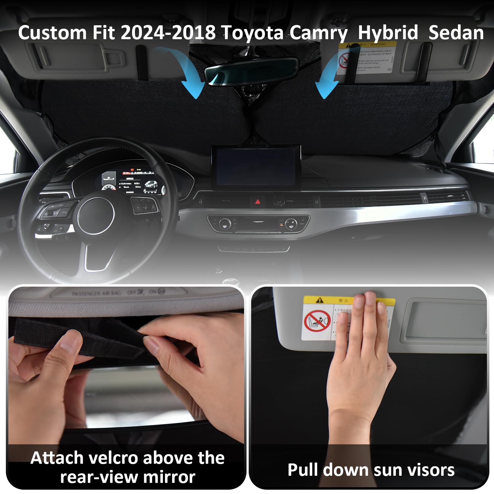 Insauto Windshield Sun Shades Custom Fit For Toyota Camry 2018-2023 - Sunshade For Front Window Cover - Double Layer Heat Shield