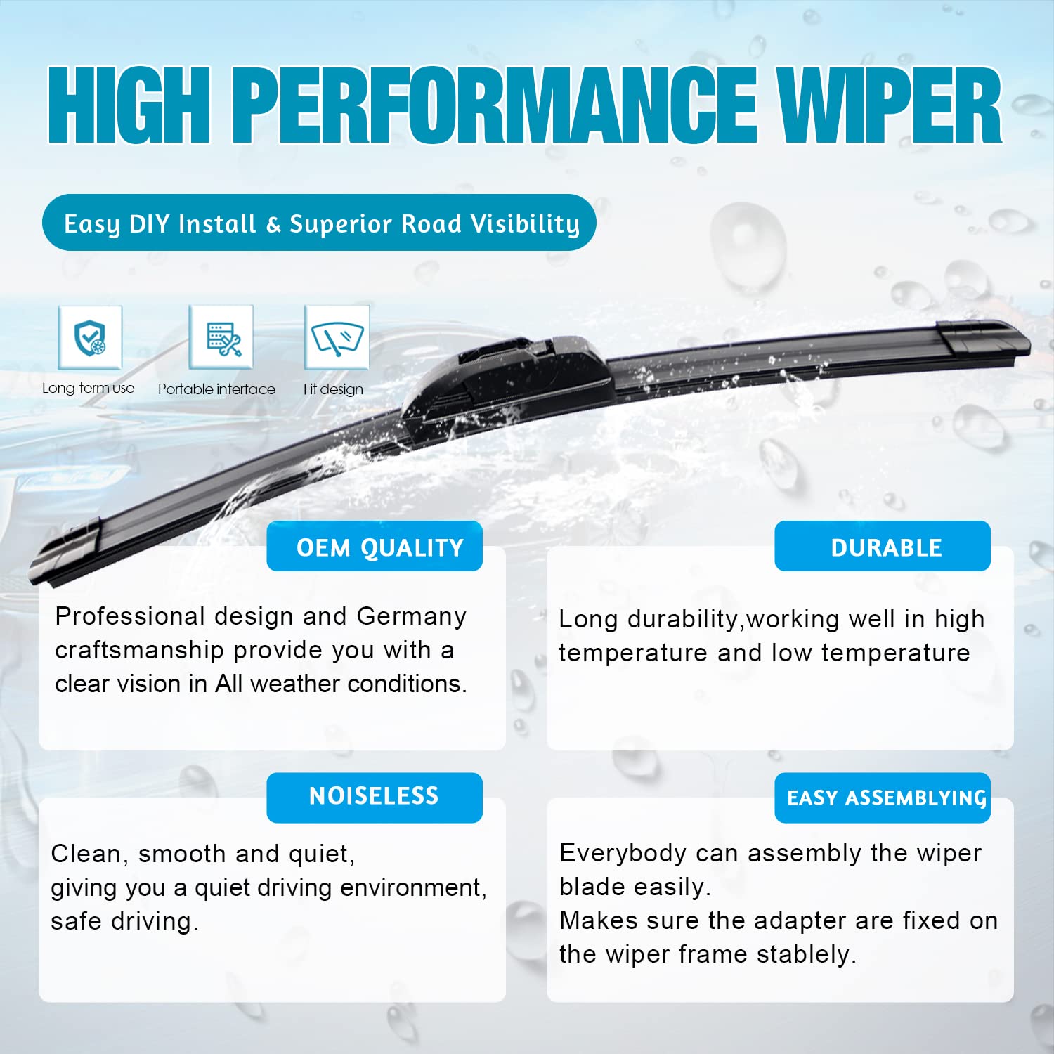 Vtogoi Wiper Blades With Rear Wiper Blades Set For Hyundai Veloster 2012-2017,Automotive Replacement Windshield Wiper Blades, Th