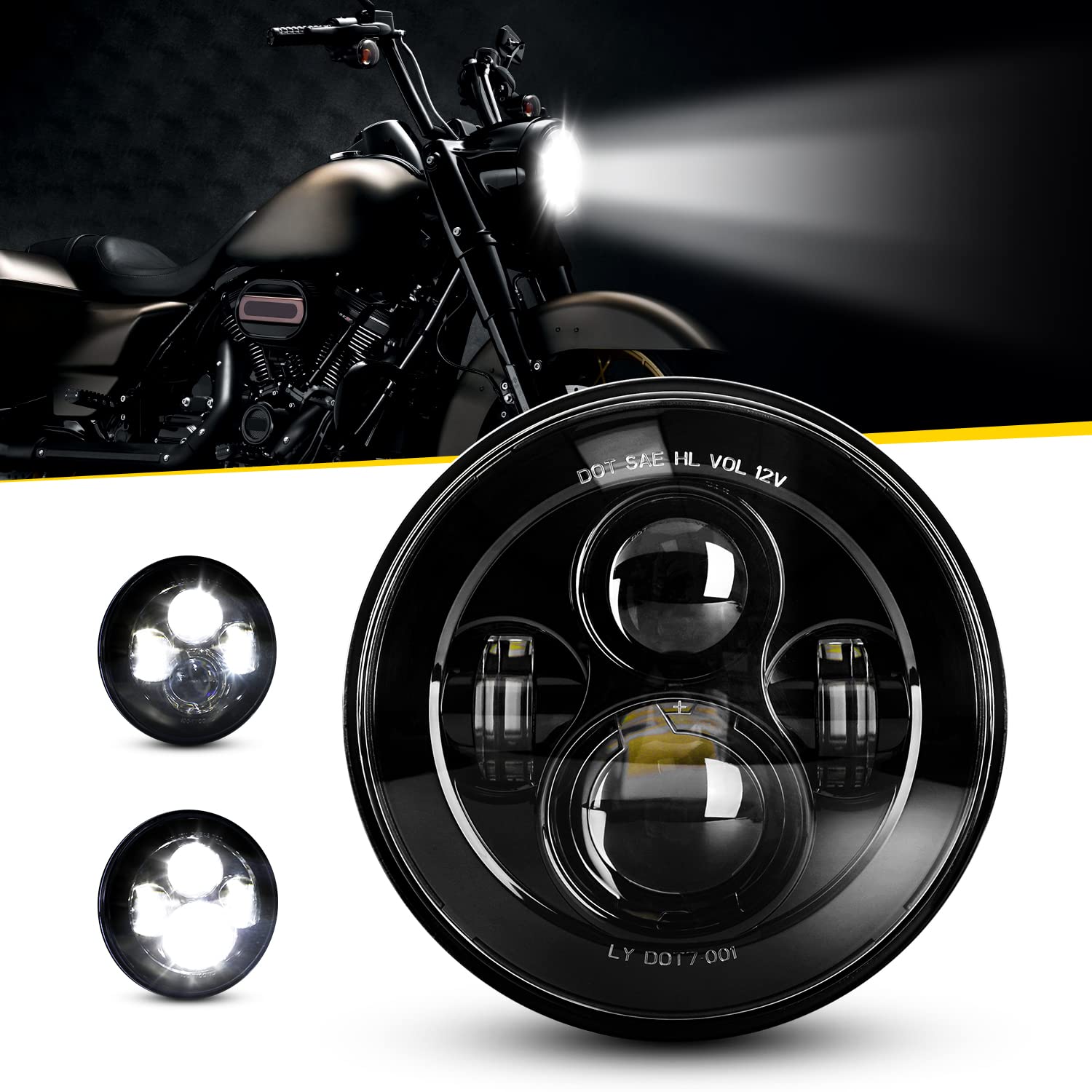 Dot Approved 7Inch Black Led Headlight Compatible With Motorcycle Tour,Fld,Softail Heritage,Street Glide,Road King,Electra Glide