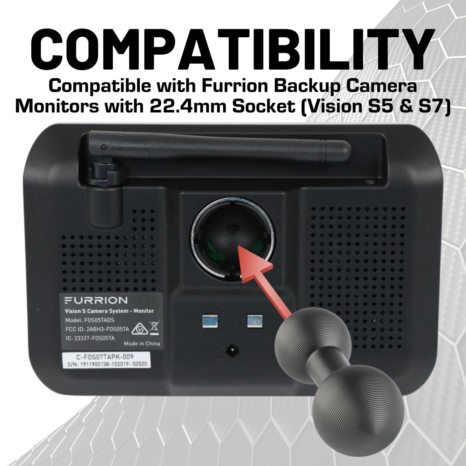 Bulletpoint Aluminum 20Mm Ball To 22.4Mm Ball Mount Extension Connector For Mounting Arms Compatible With Furrion Backup Cameras