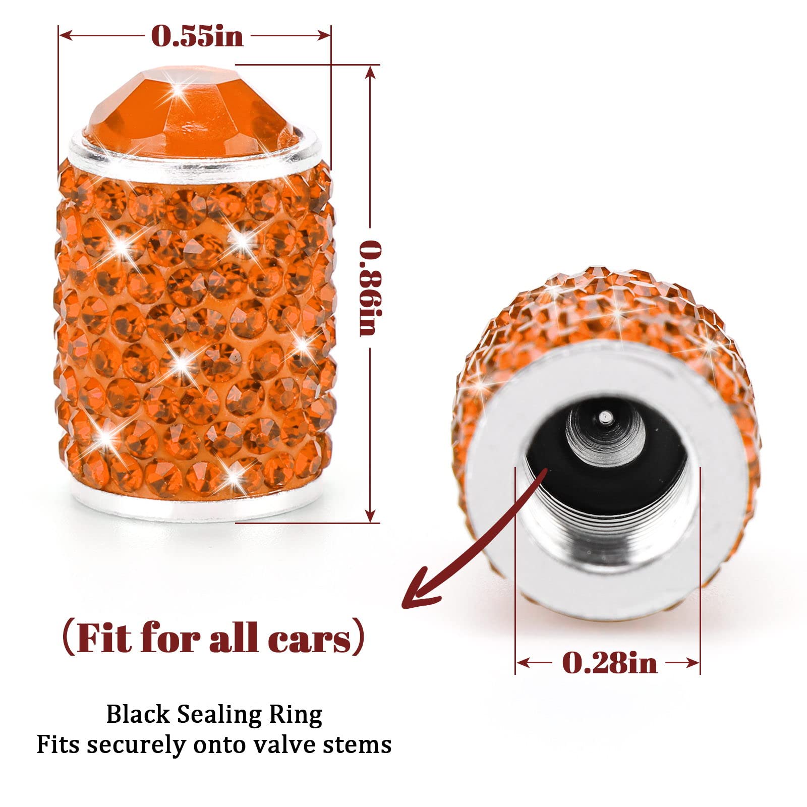 Tobequeen Bling Car Tire Valve Caps, 4 Pack Handmade Crystal Rhinestone Diamond Tire Caps Universal Dustproof Accessories For Ca