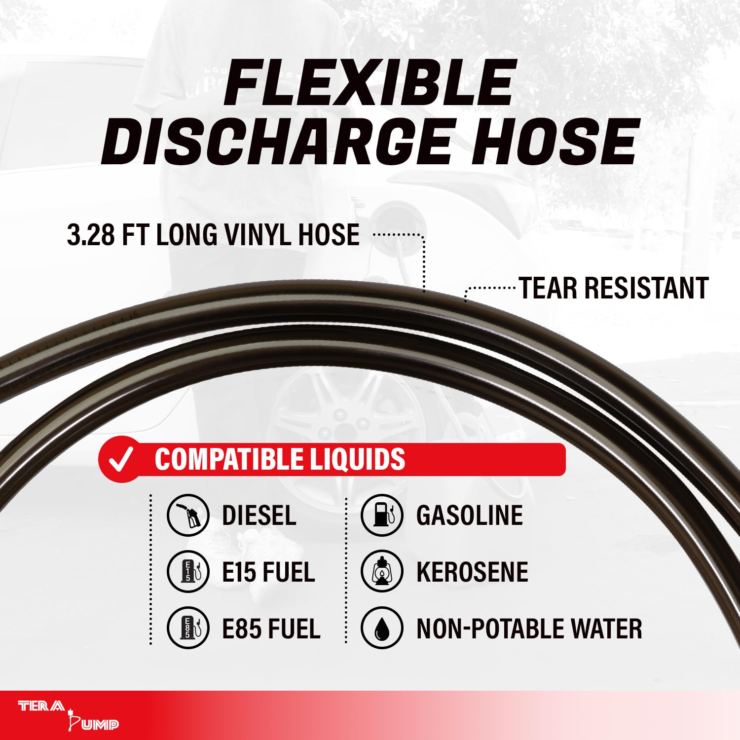 TERA PUMP TRFA01 Battery Powered Gas Fuel Transfer Pump (5th GEN), Auto-Stop, 3.25-ft Long Hose, Gasoline, Diesel, Kerosene, Ele