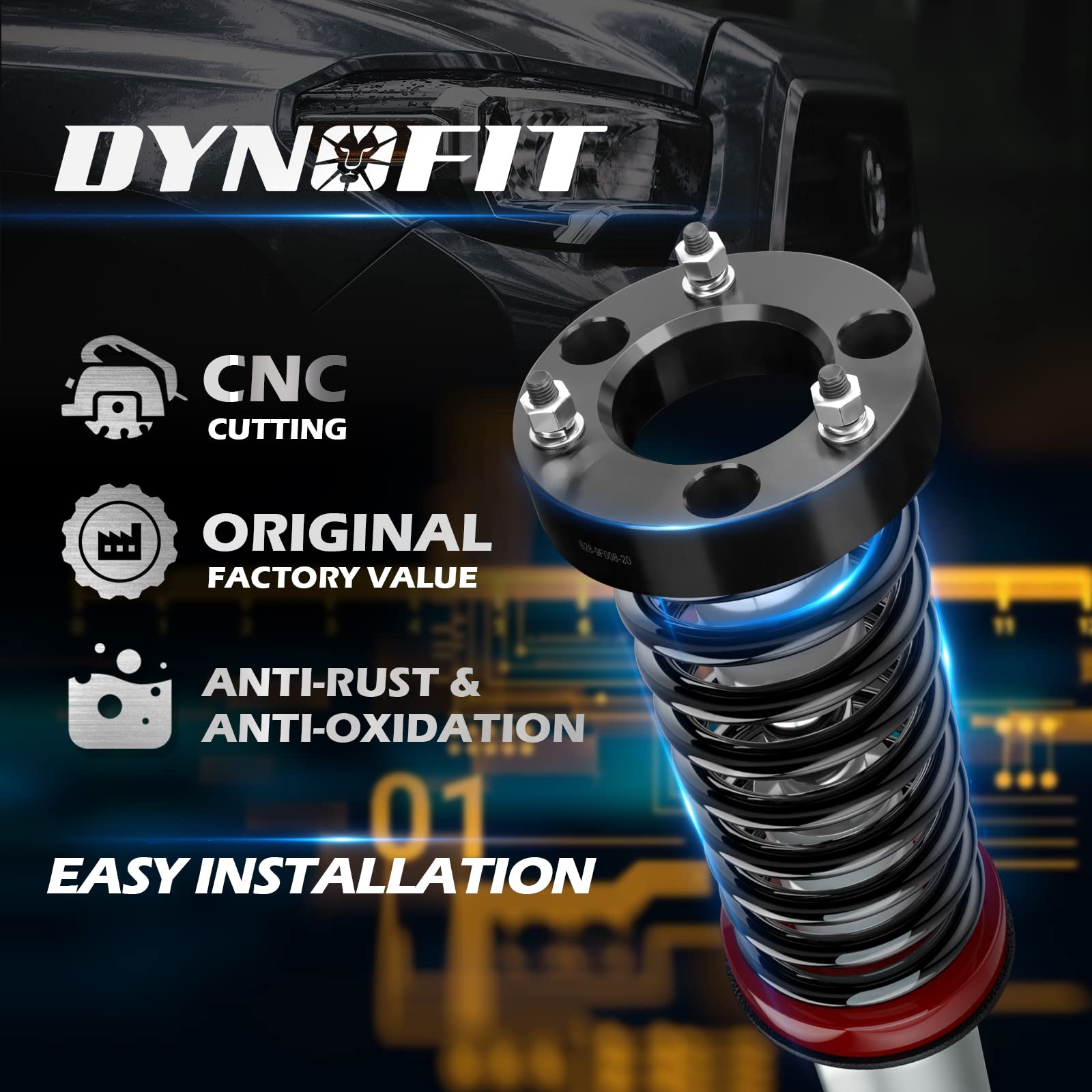 Leveling Lift Kits 2'' Front For Silverado 1500 2Wd/4Wd 2007-2024, Gmc Sierra 1500 2Wd/4Wd 2007-2024, Dynofit 2 Inch Front Strut