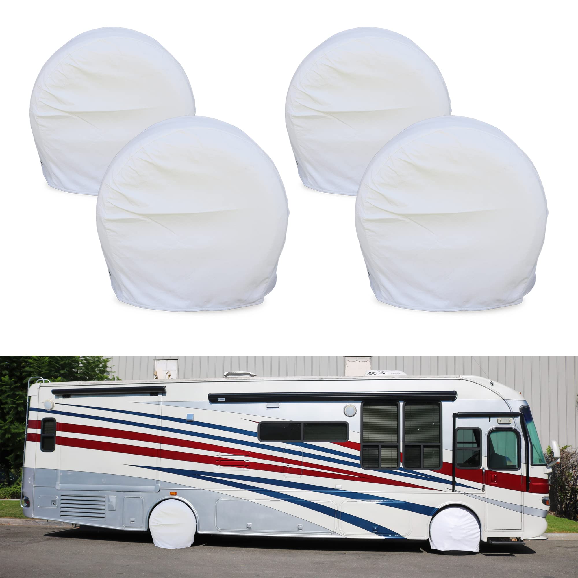 Leisure Coachworks Tire Covers For Rv Wheel Set Of 4 Motorhome Wheel Covers Waterproof White Vinyl Tire Protectors/Tire Covers F