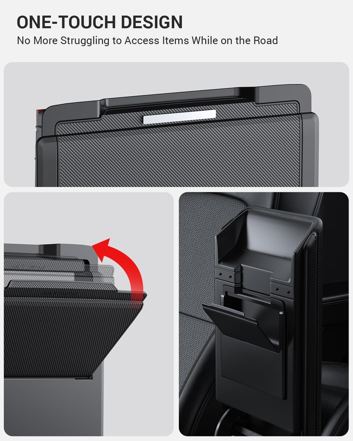 Basenor 2025 2024 Tesla Model 3 Armrest Hidden Storage Box (Carbon Fiber Design) Center Console Armrest Secret Compartment Organ