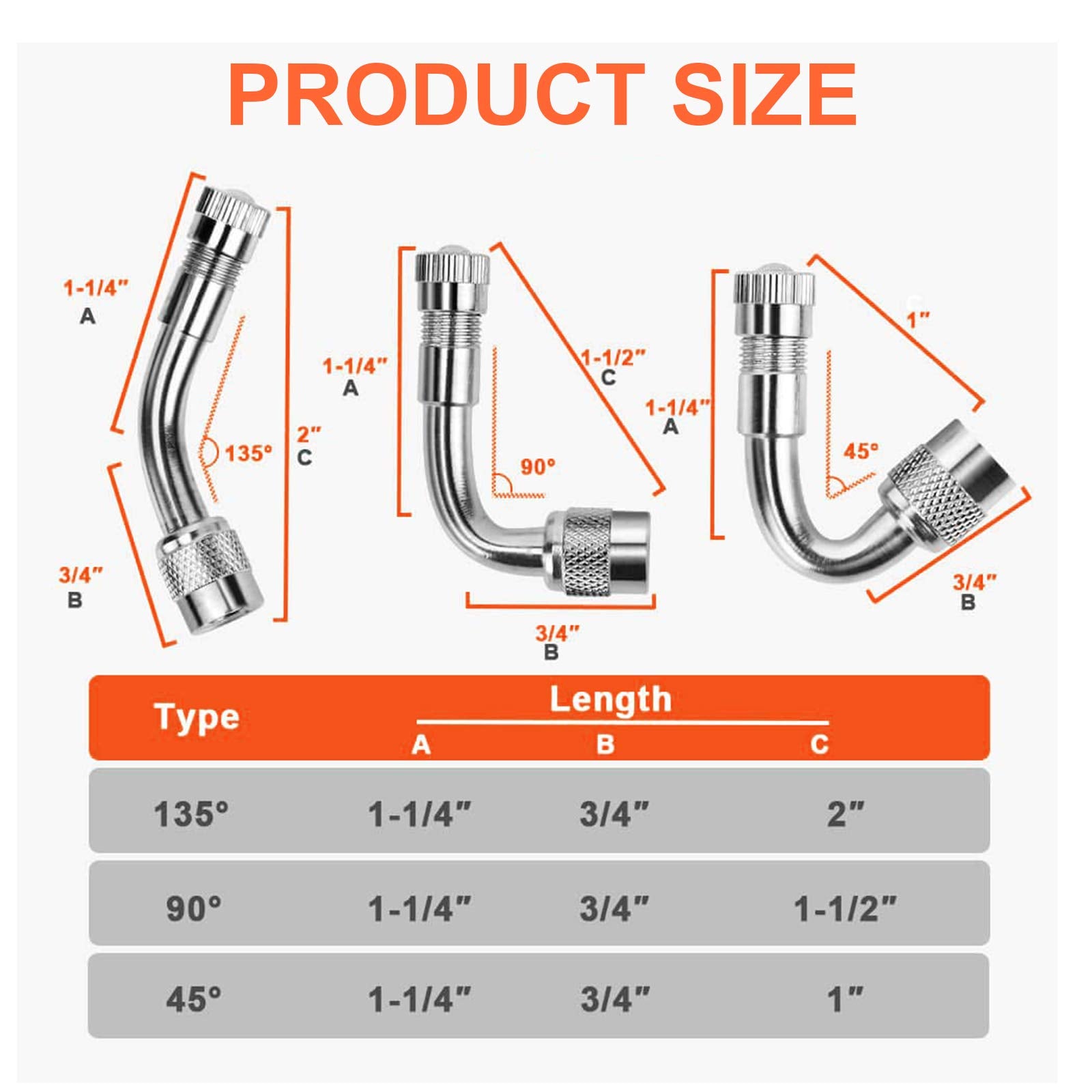 Yienakfun 6 Pcs 45 Degree 90 Degree 135 Degree Metal Valve Stem Extenders, Universal Valve Stem Extensions Compatible For Dual W
