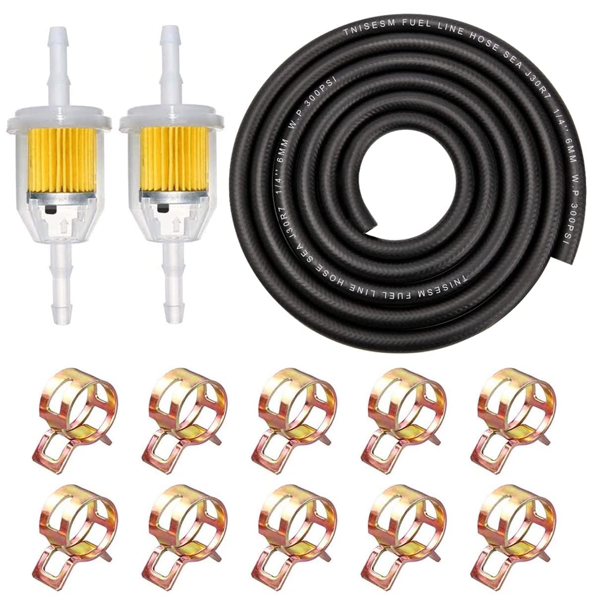 Tnisesm 1/4''(6Mm) Inch Id Fuel Line Set, 2 Meter / 6-Foot 1/4Fuel Line + 2Pcs 1/4 Inch X 5/16 Inch Gas Inline Fuel Filters With