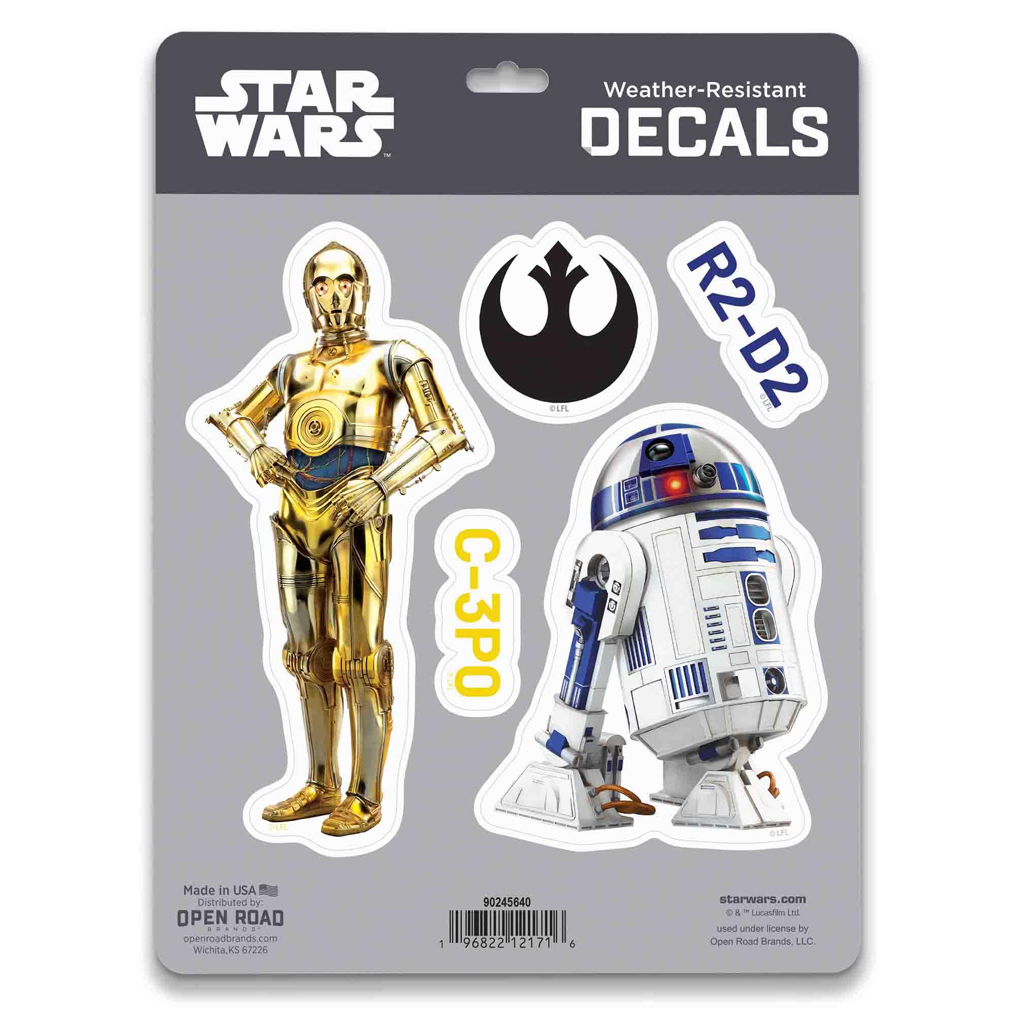 Disney Star Wars Droids Adhesive Vinyl Decals - Fun C-P3O and R2-D2 Stickers for Car or Truck, 1 Pack (5 Count)