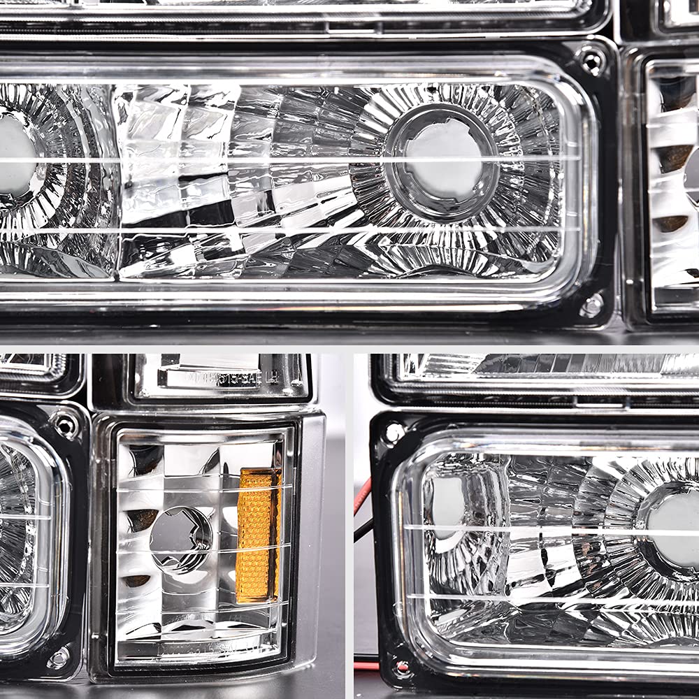 Cheda Headlights Assembly Compatible With 1994-1998 Chevy C10 C/K 1500 2500 3500 Fit 94-99 Chevy Tahoe Suburban(Clear Lens Chrom