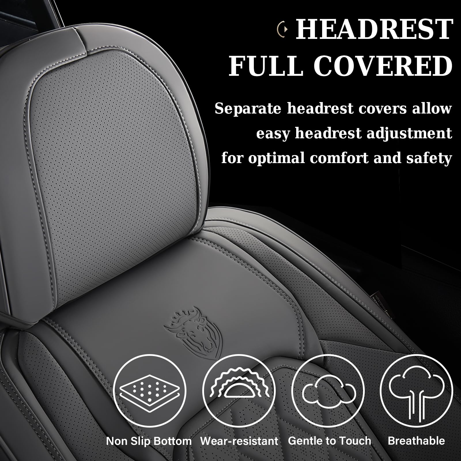 Coverado Car Seat Covers, Front Seat Cover, 2 Pack Luxury Faux Leather Seat Covers For Cars, Waterproof Car Seat Protector, Gray