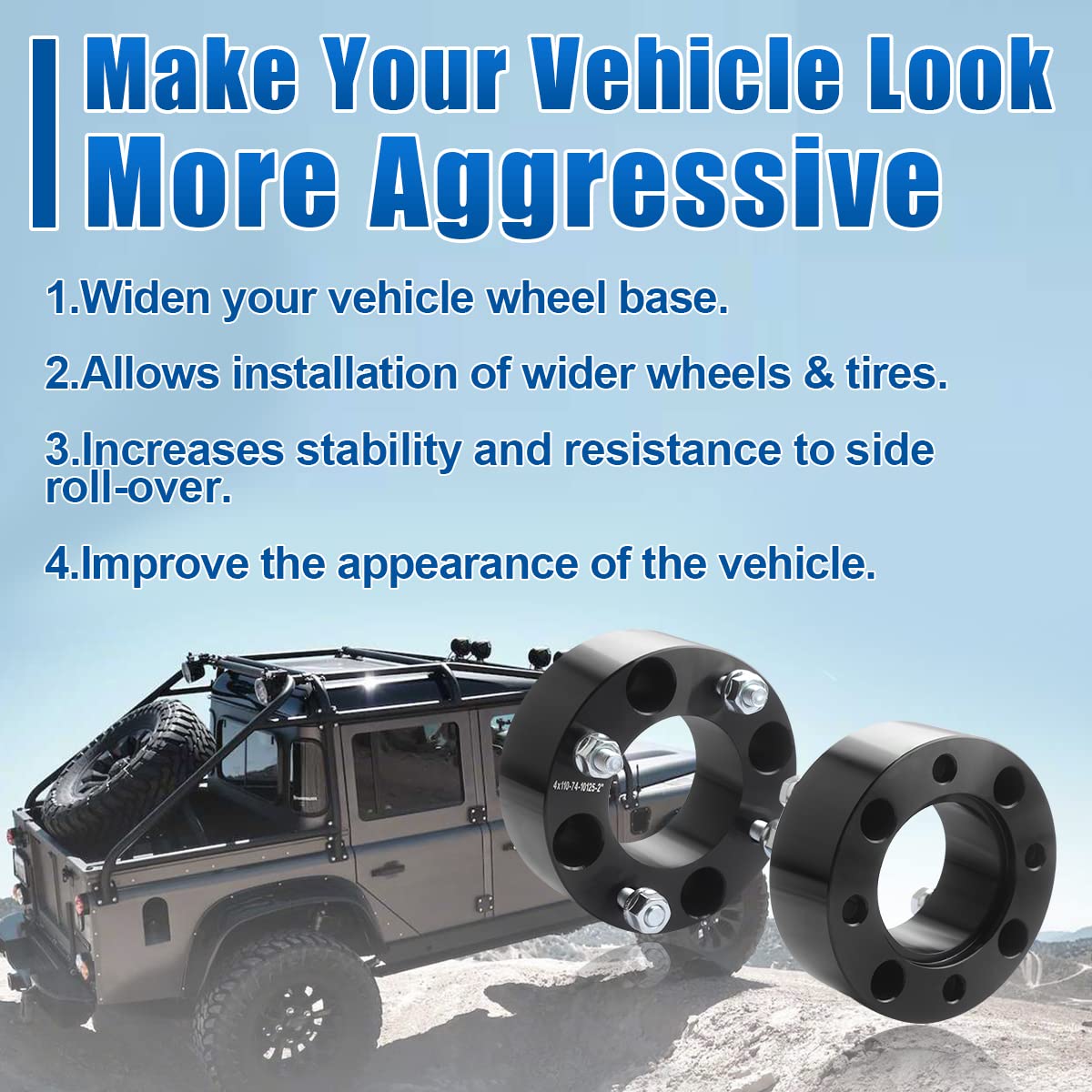 Gasupply Atv 4X110 Wheel Spacers 2 Inch, Black Atv Wheel Adapters Spacers 74Mm Hub Bore 10  1.25 Studs, Compatible With Honda, S