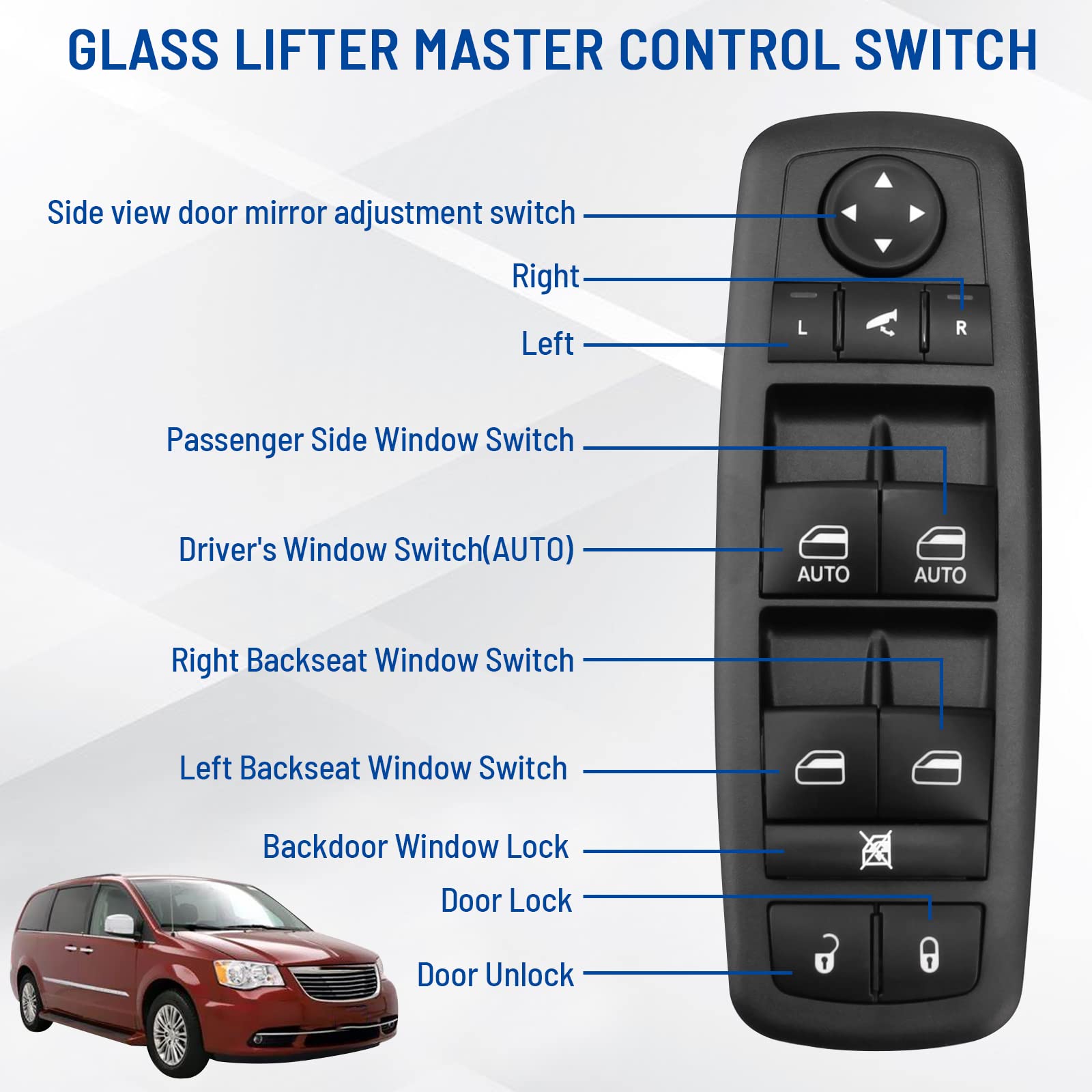 Power Window Switch Compatible With 2012-2015 Dodge Grand Caravan Chrysler Town & Country 2013-2015 Ram 1500 2500 3500 Oe:68110867Ab 68110867Aa Black