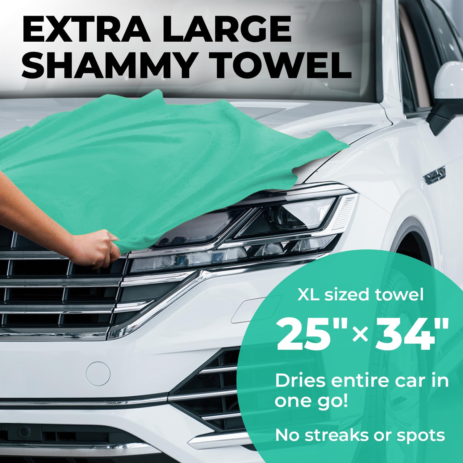 Premium Xl Shammy Towel For Car - 34   X25    - Super Absorbent Chamois Cloth - Spots & Scratch-Free - Reusable Car Drying Towel