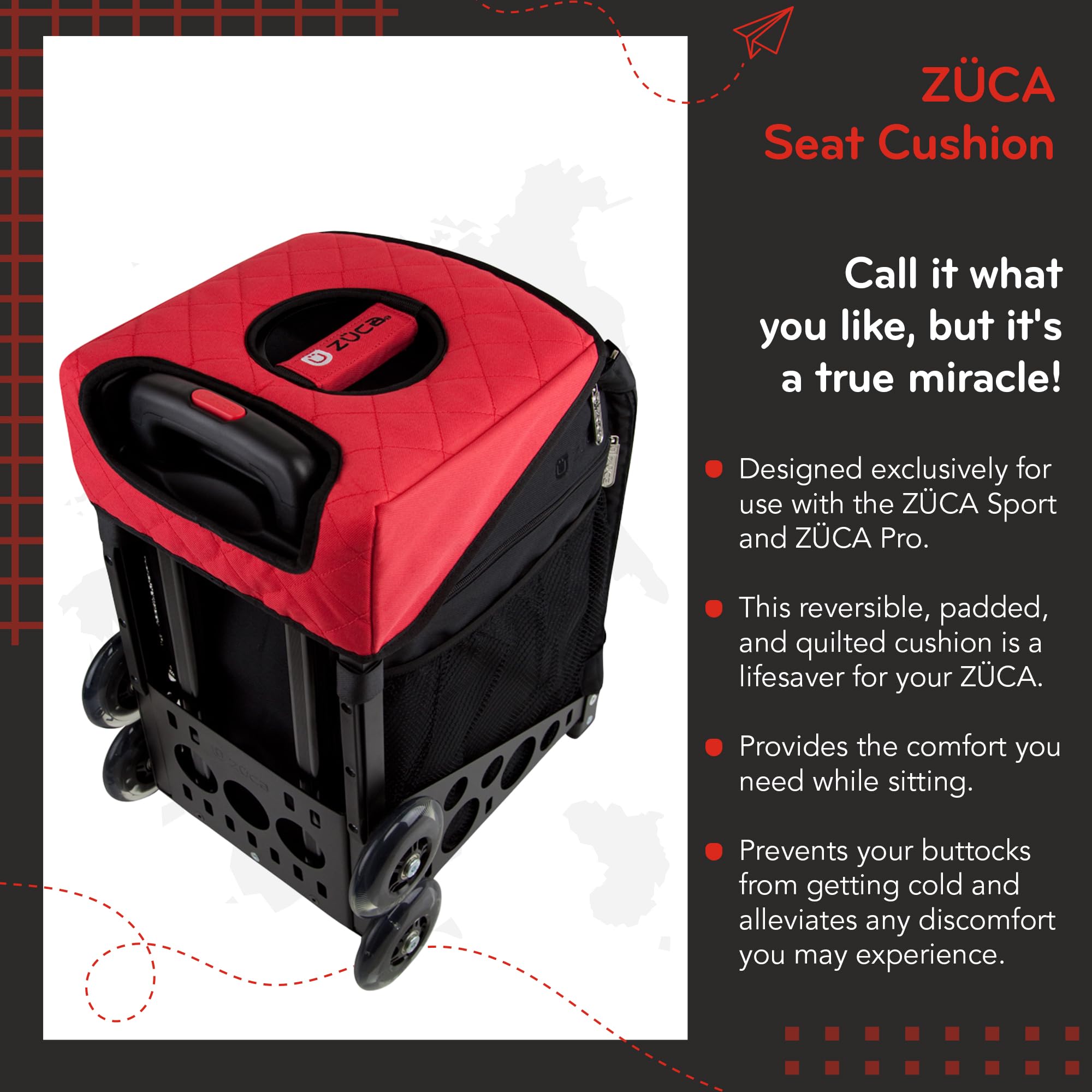 ZUCA Seat Cushion, Reversible - Black/Red