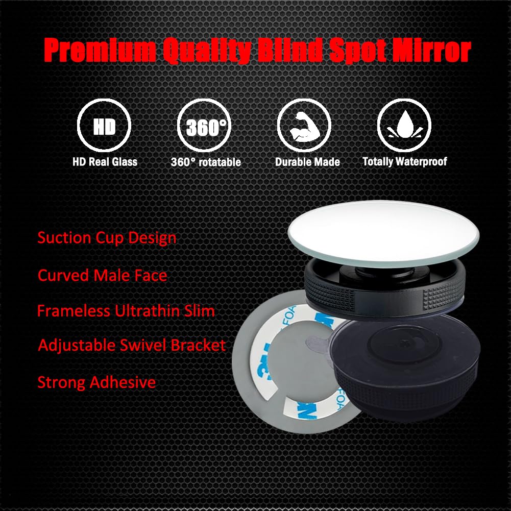 Suction Cup Blind Spot Mirror, Ampper 2'' Hd Glass Frameless Removable Convex Wide Angle Rear View Mirror (Round, Pack Of 2)