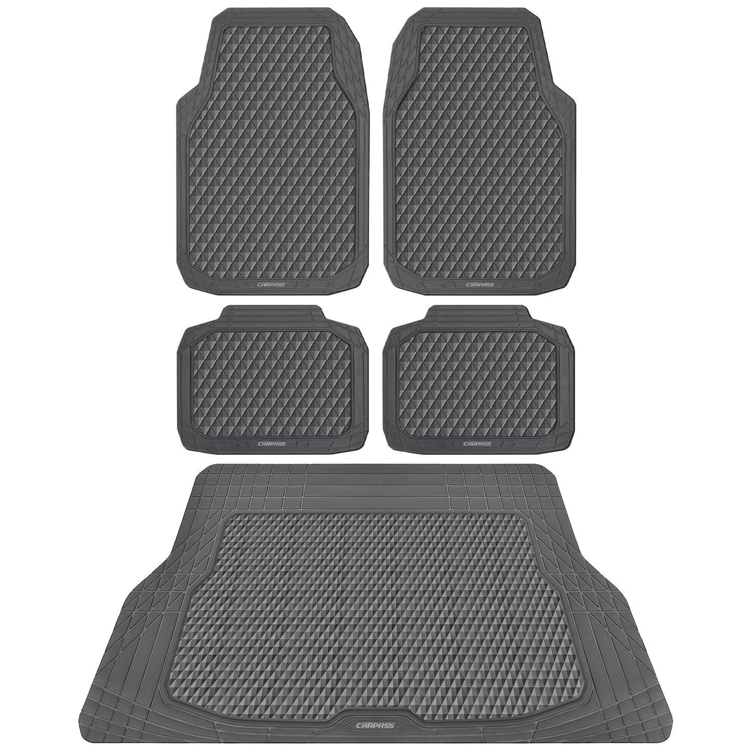 CAR PASS Gray Rubber Car Floor Mats & Cargo Liners, Durable Anti-Slip 3D Rhombus Waterproof Automotive Pad Trim Fit Liner All-We
