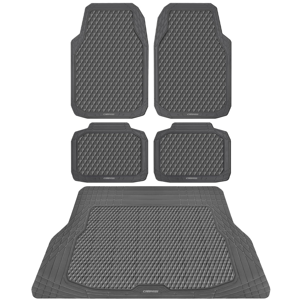 CAR PASS Gray Rubber Car Floor Mats & Cargo Liners, Durable Anti-Slip 3D Rhombus Waterproof Automotive Pad Trim Fit Liner All-We