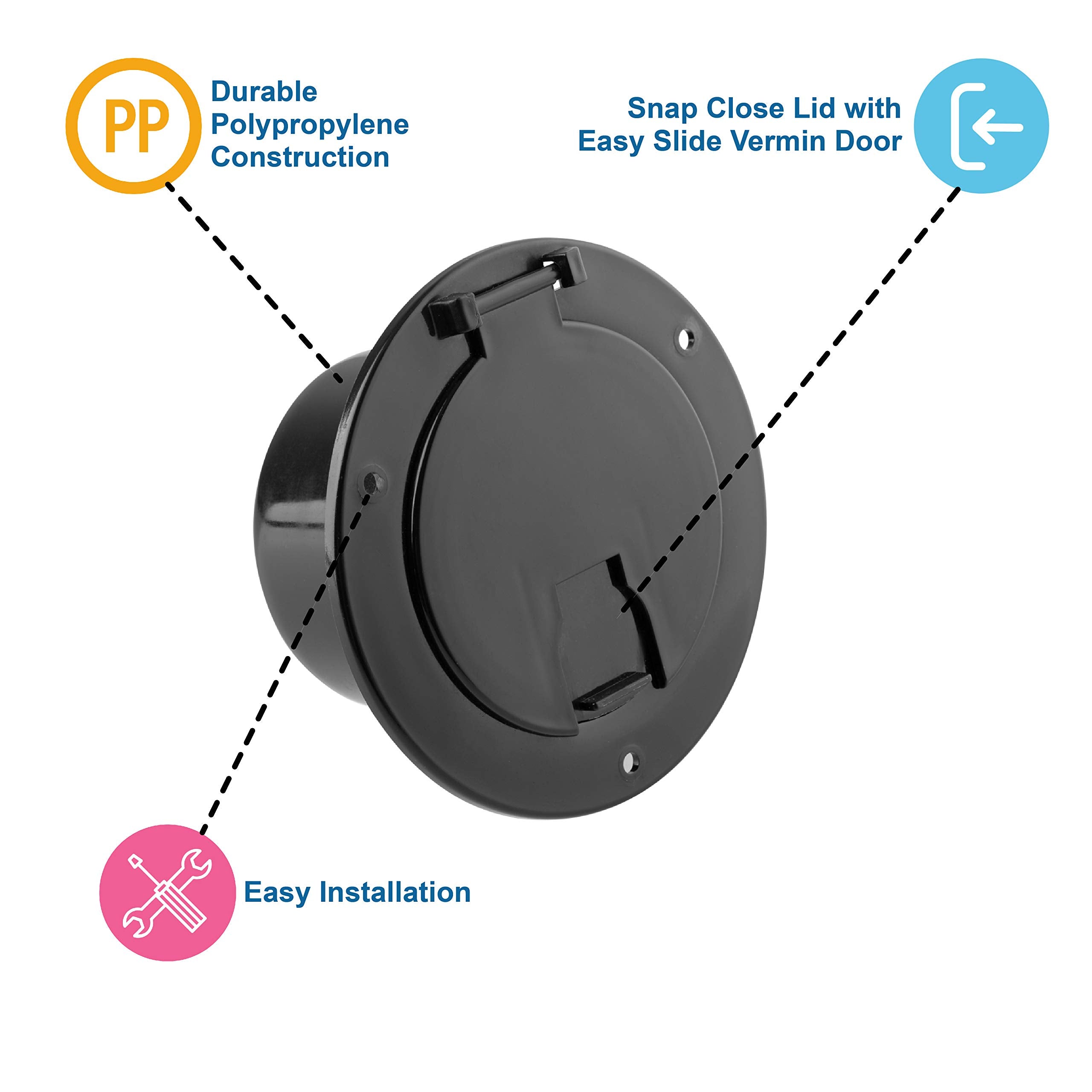 Halotronics Rv 5-Inch Round Electric Cable Hatch For 30 And 50 Amp Cords (Black)