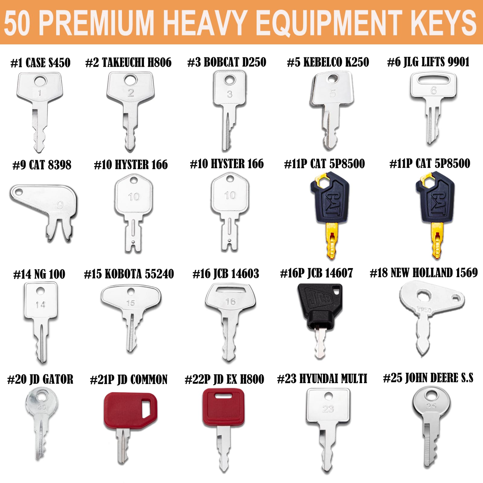 50 Heavy Equipment Keys Master Set Construction Ignition Keys Set Fits Catrepillar Case Jd Gehl Jcb Hyster Jlg Komatsu Kubota Ya