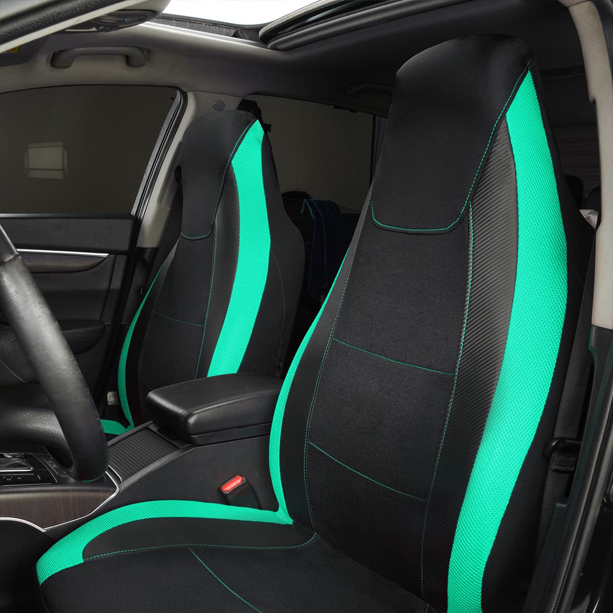 Flying Banner car seat Covers Quality Carbon Fiber Air Mesh Fabric Sport Low High Back Bucket Back Pocket Arm Rest (2 Fronts - H