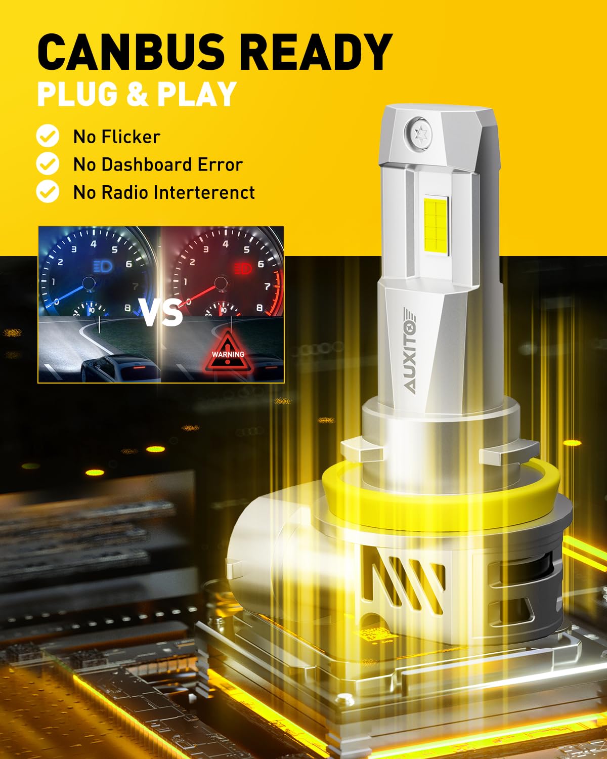 Auxito 9005/Hb3 H11/H9/H8 Fog Light, H8 H9 Hb3 Bulbs Combo 5 Mins Install, Plug-N-Play, White Light, Ip68 Waterproof, Pack Of 4