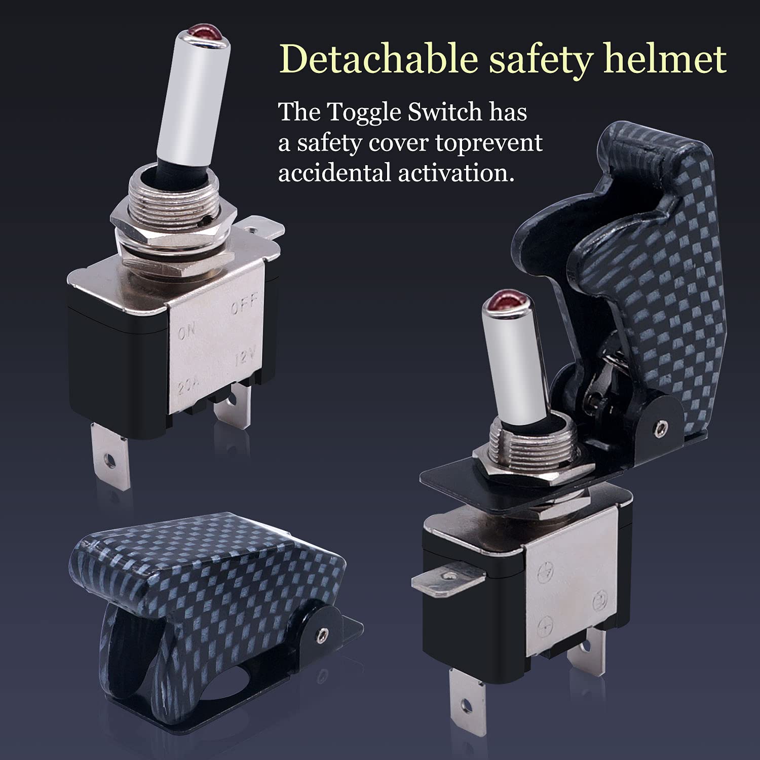 Twidec/3Pcs Rocker Toggle Switch 12V 20A Heavy Duty Racing Car Automotive Auto Spst On/Off Toggle Switch Red Led Light Illuminated 3Pin With Charcoal Grey Waterproof Safety Cover Asw-07Drgymz