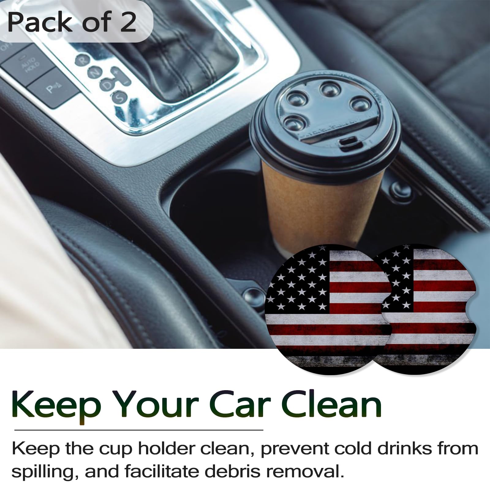 FJyuanqi Car Coasters for Cup Holders, 2 Pack Anti Slip Universal Rubber Cup Coasters for Women & Men, Car Interior Accessories