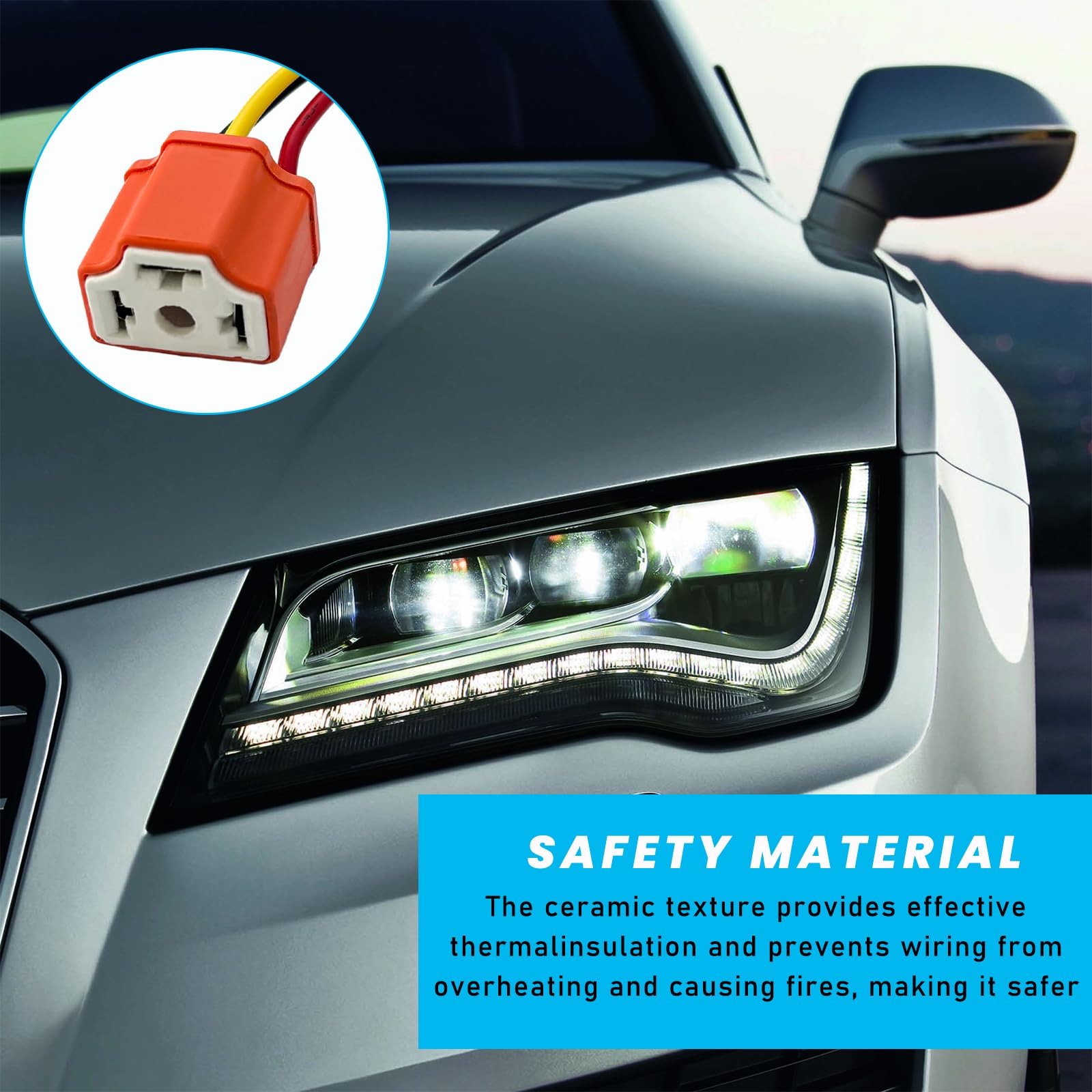 Suvnie 2 PCS H4 HB2 9003 Wiring Harness Headlight Socket, 16AWG Ceramic Headlight Connector, Pigtail Socket Female Plug, Headlig