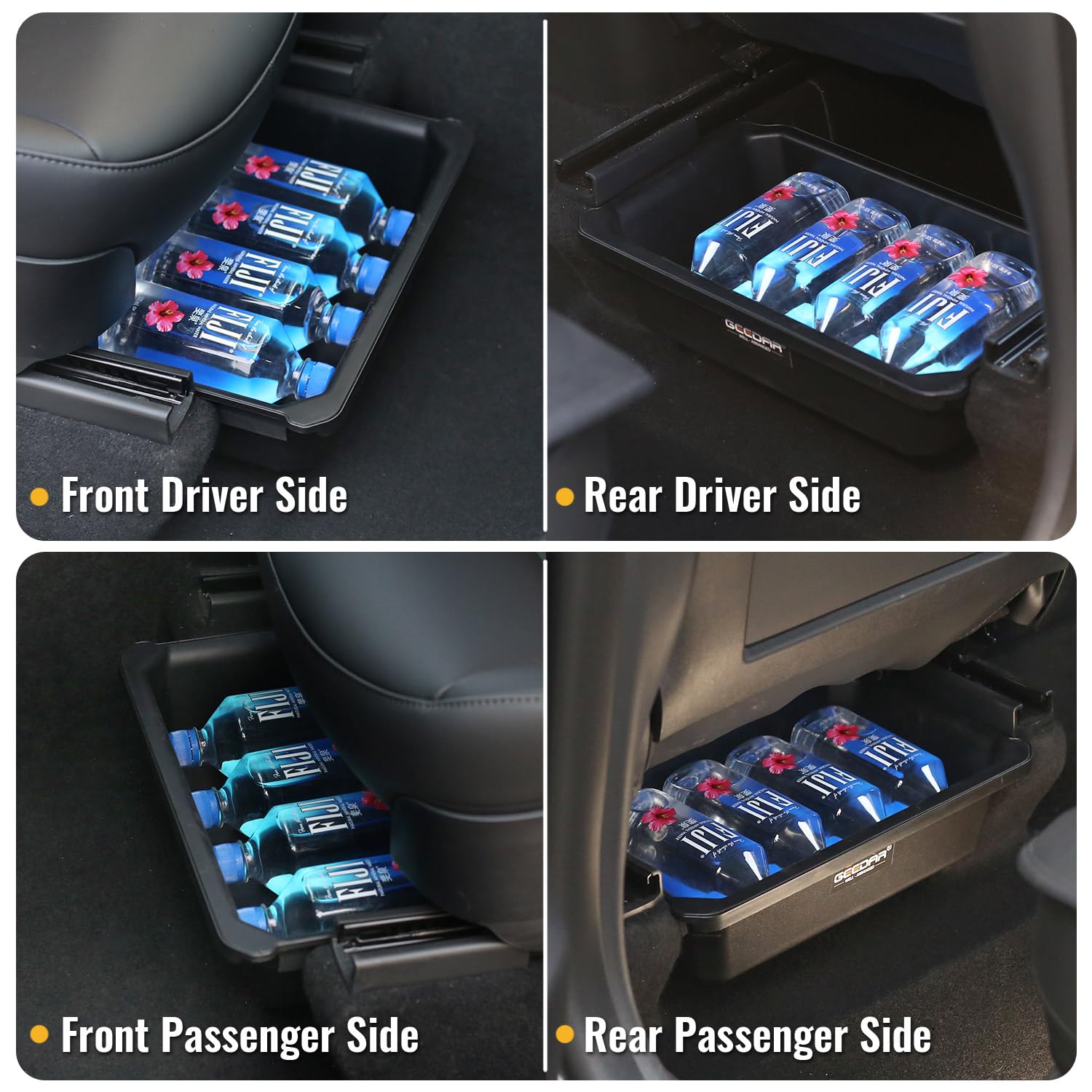 Geedar 2 Pack Tesla Model Y Under Seat Storage Box Organizer, Upgraded Abs + Tpe Double Layer Hidden Storage Box, Washable Under