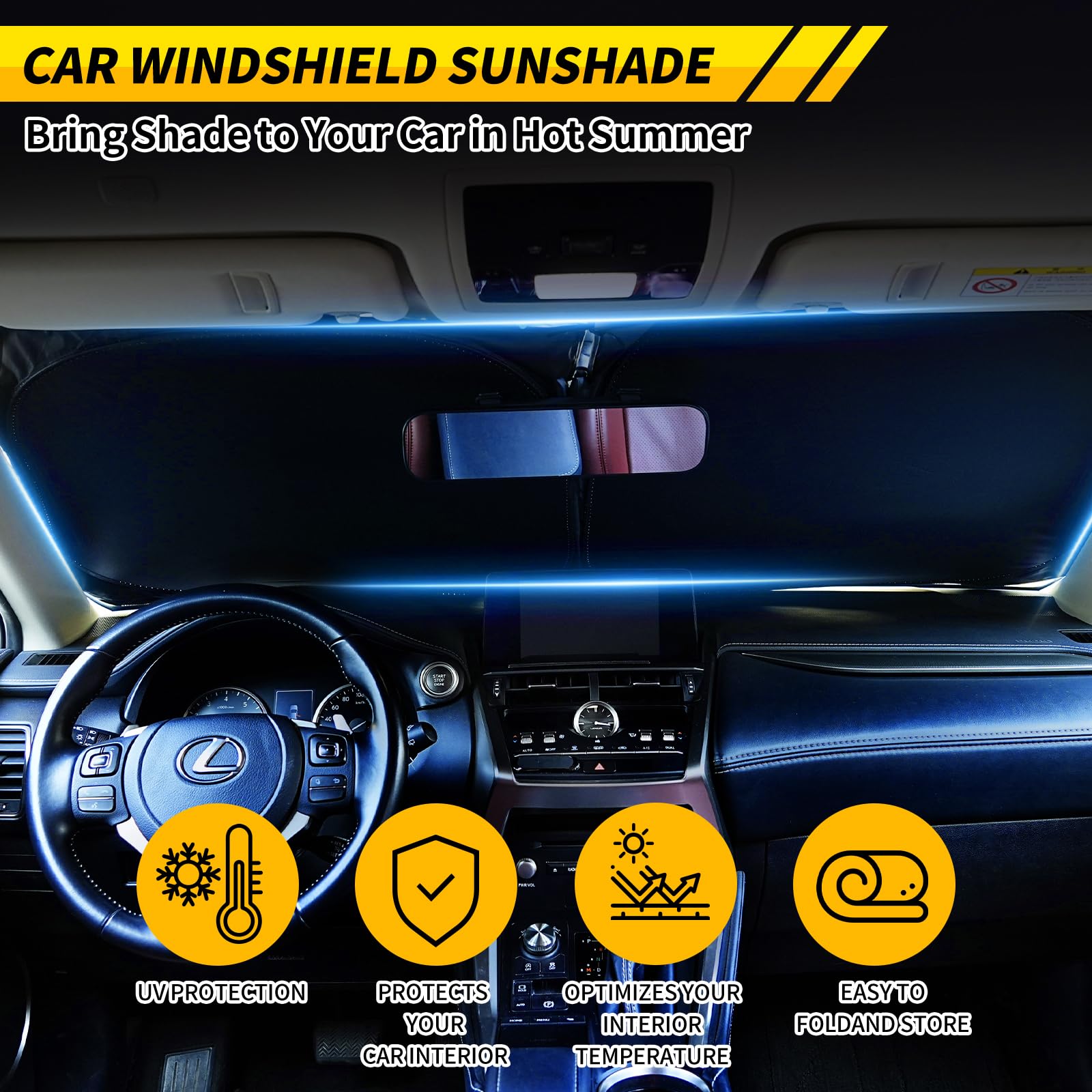 Windshield Sun Shade - Car Sun Shade with Storage Pouch, Foldable Sun Shade for Car Window Reflect UV Sun and Heat Fits Small Se